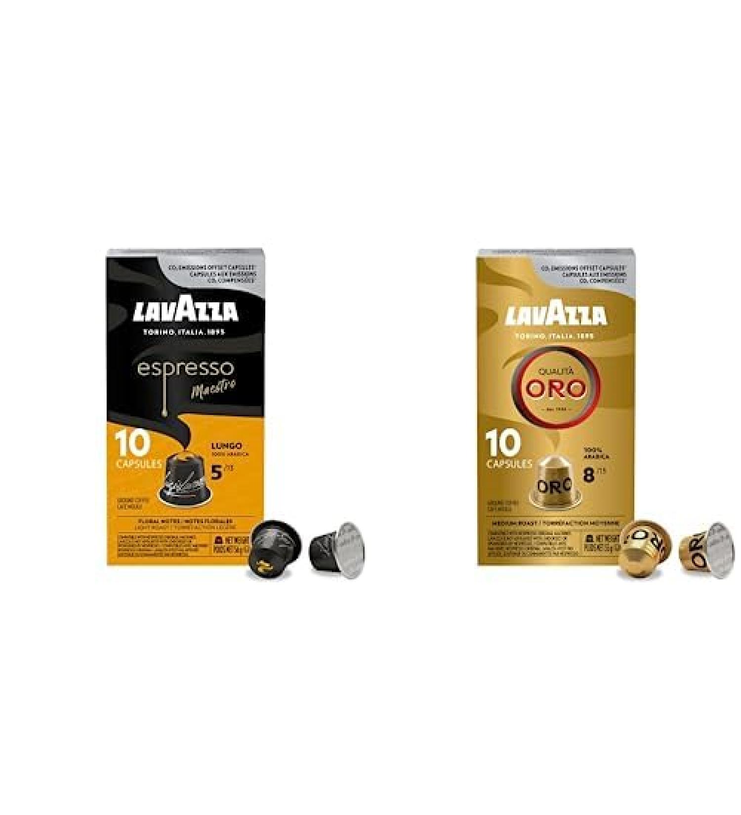 Lavazza Espresso Maestro Lungo Light Roast Coffee Capsules Compatible with Nespresso Original Machin with Qualita Oro Medium Roast Coffee Capsules Compatible