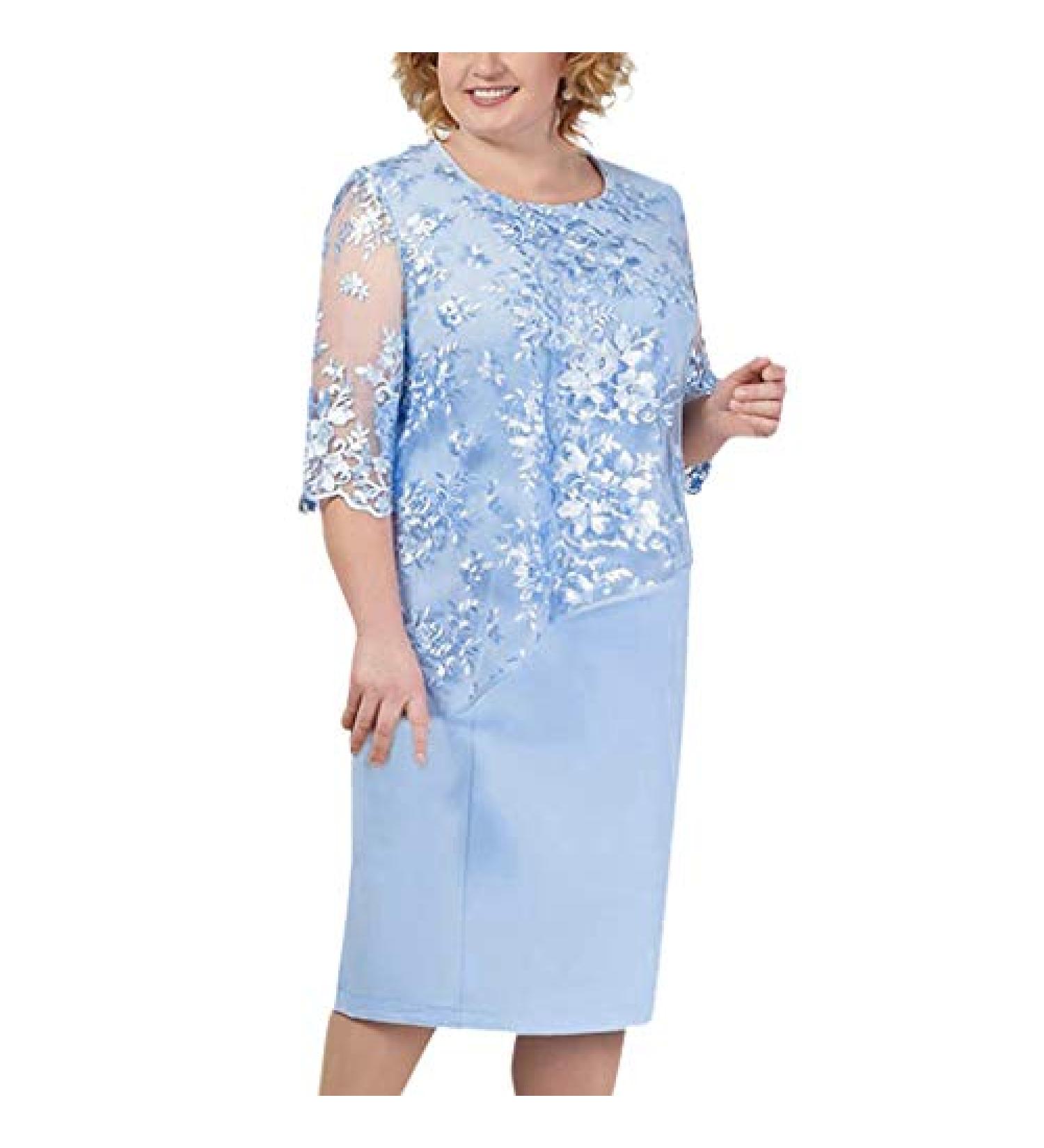 Womens Plus Size Floral Lace Sheath Dress - Knee Length Work Casual Party Cocktail (XXXL Blue-1) - Buy Online on SooperMarket.com