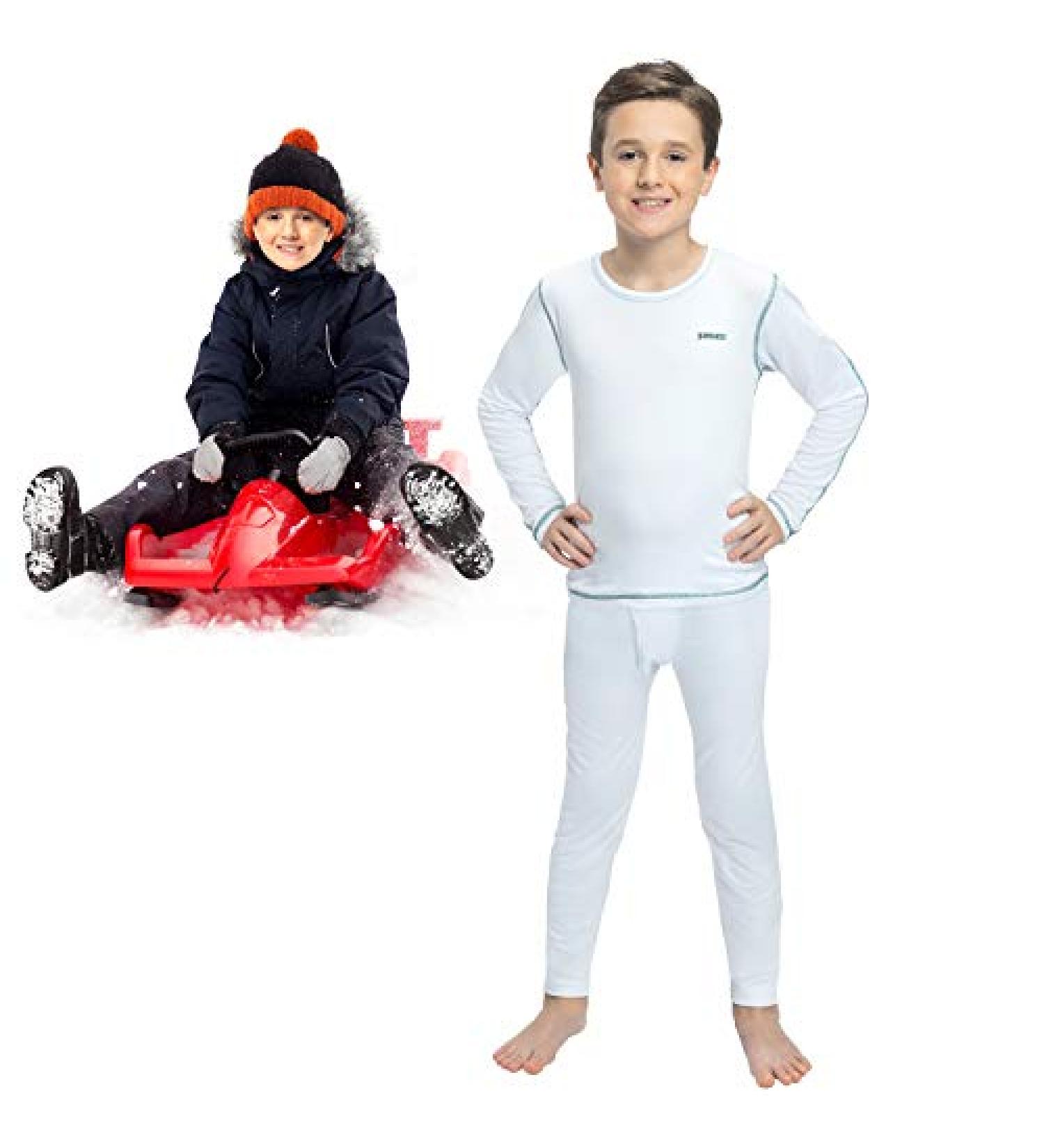 Boys' Thermal Long Johns Set - White Small | Sleeve Shirt & Pants Base Layer for Ski/Extreme Cold - Buy Online on SooperMarket.com