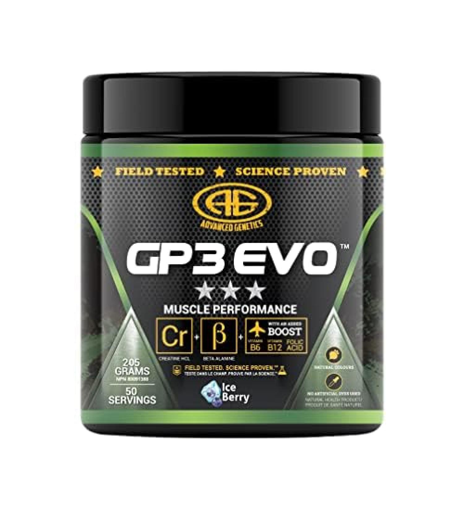 Advanced Genetics GP3 EVO Creatine HCL Beta-Alanine & B Vitamins Stimulant Free Pre-workout Post-Workout Ice Berry 50 Servings - Buy Online on SooperMarket.com