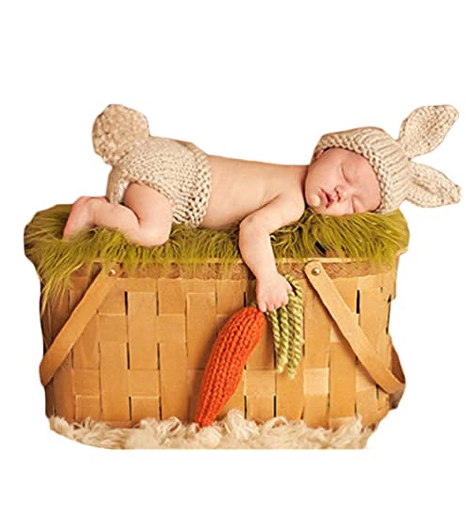 Newborn Baby Bunny Hat and Radish Photo Props Set - Easter Costume for Boy and Girl Photography Shoots - Buy Online on SooperMarket.com
