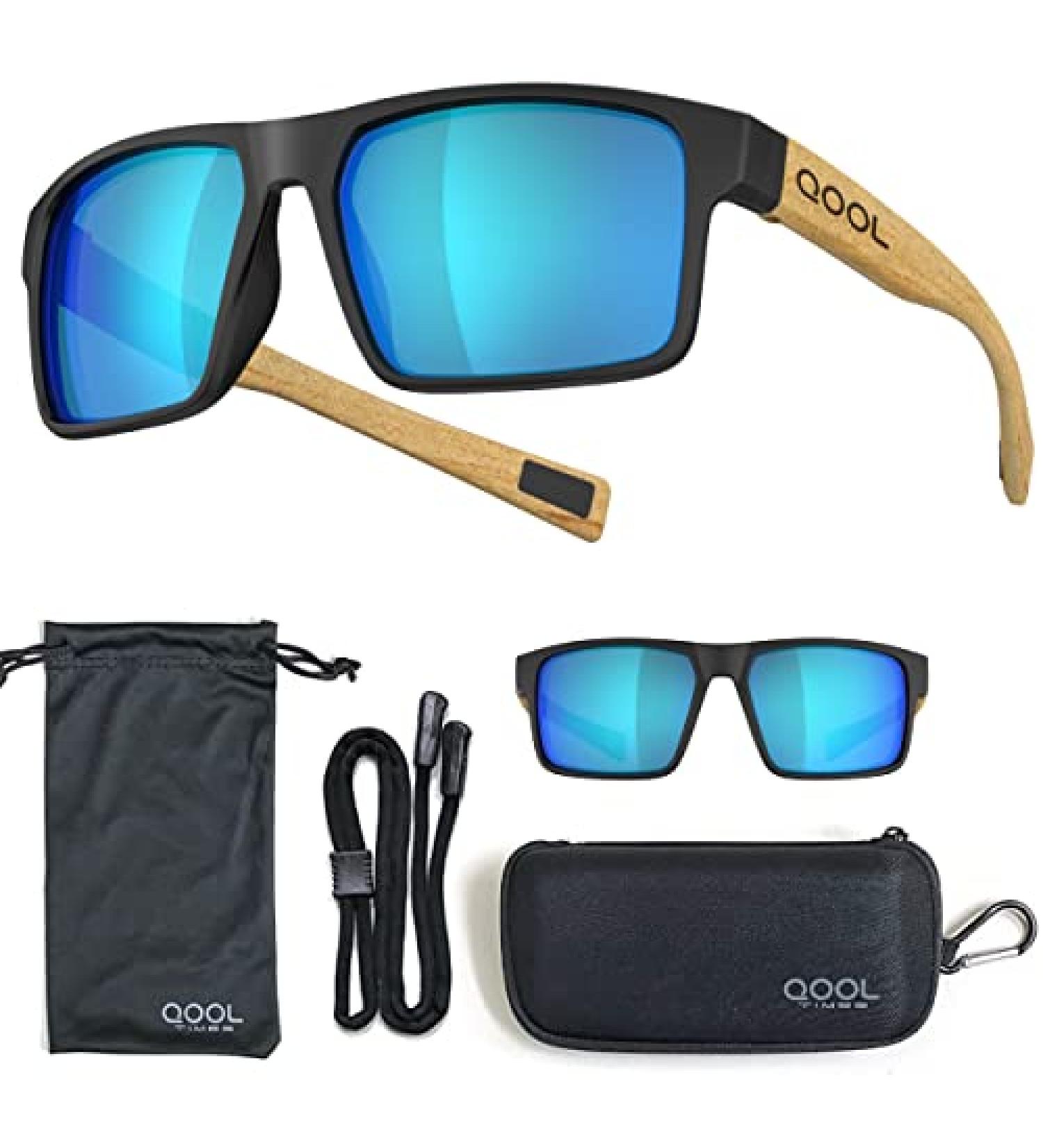 QOOL TIMES Rectangle Polarized Fishing Sunglasses for Men and Women - Wood/White Blue Mirror - Buy Online on SooperMarket.com