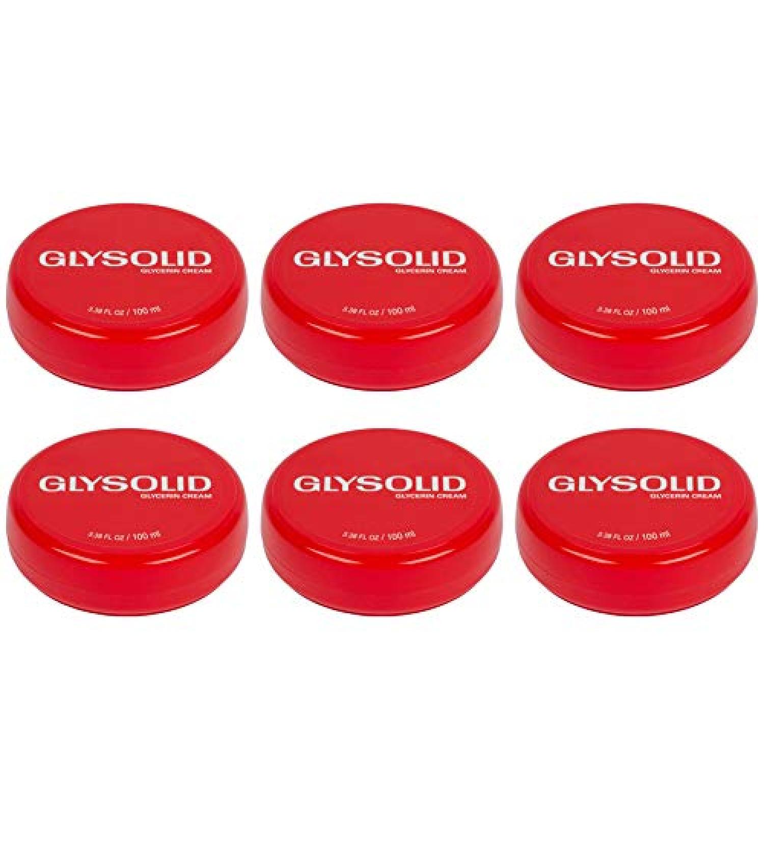 Glysolid Glycerin Skin Cream - Thick Smooth and Silky - Trusted Formula for Hands Feet and Body 3.38 fl oz (100ml Jar) - 6pack