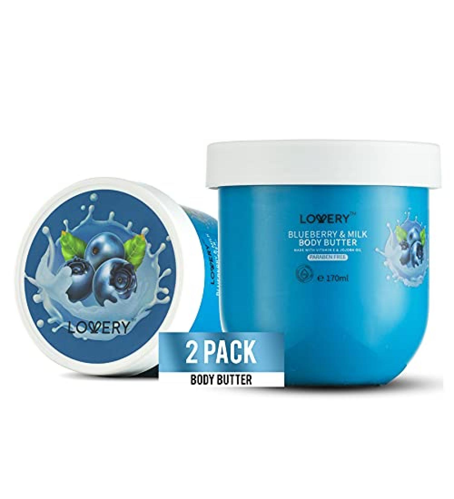 LOVERY Blueberry Milk Whipped Body Butter 2-Pack | Ultra-Hydrating Shea Butter Cream with Jojoba Oil & Vitamin E | Natural Moisturizer for All Skin Types | 12 Ounces - Buy Online on SooperMarket.com