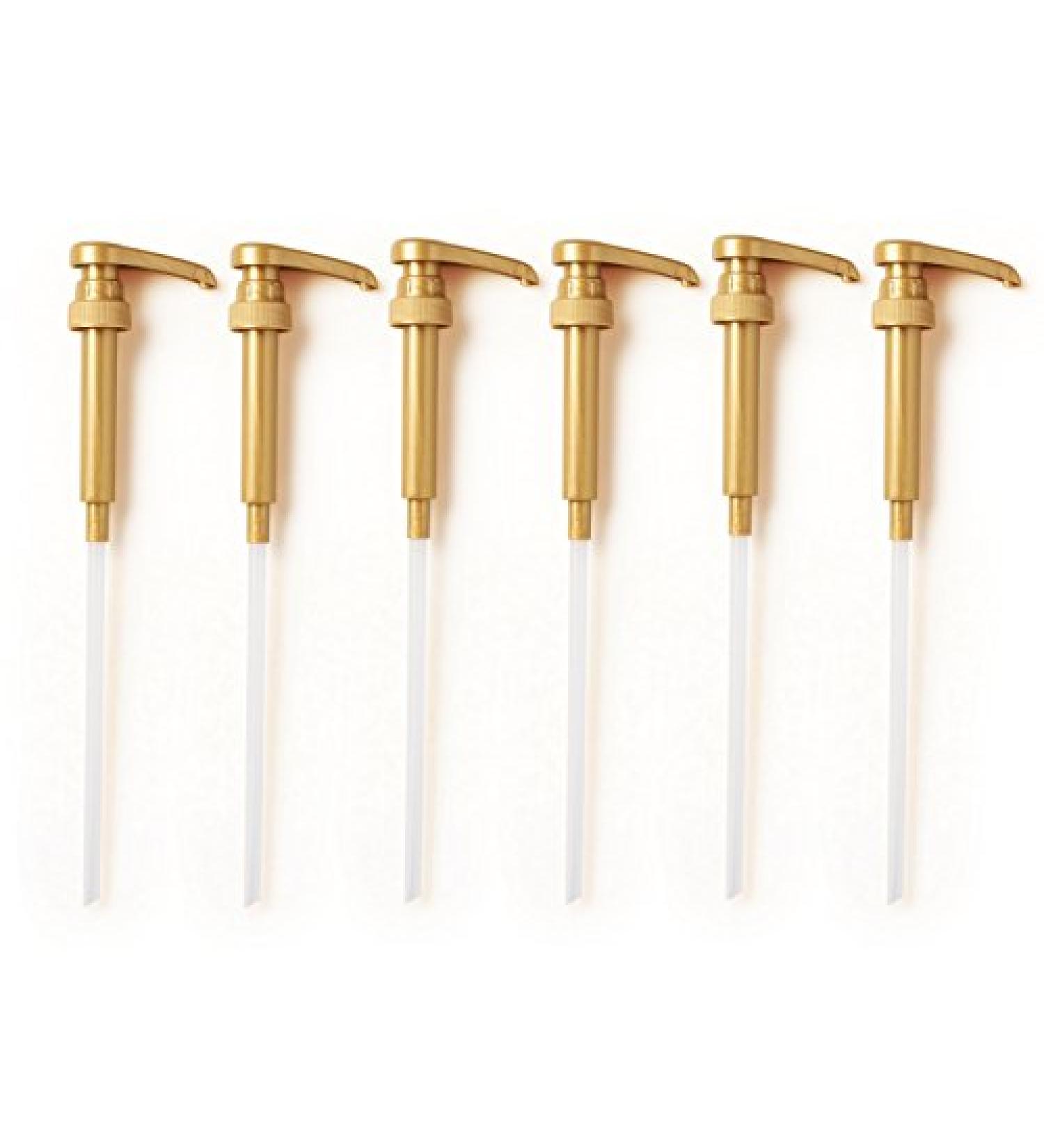 Premium Gold Syrup Pumps Set Of 6 | Fits 750ml Bottles | Ideal For Coffee Syrups, Snow Cones, Flavorings & More | No Clogging, Spilling & Dripping Fixed Angle Pump