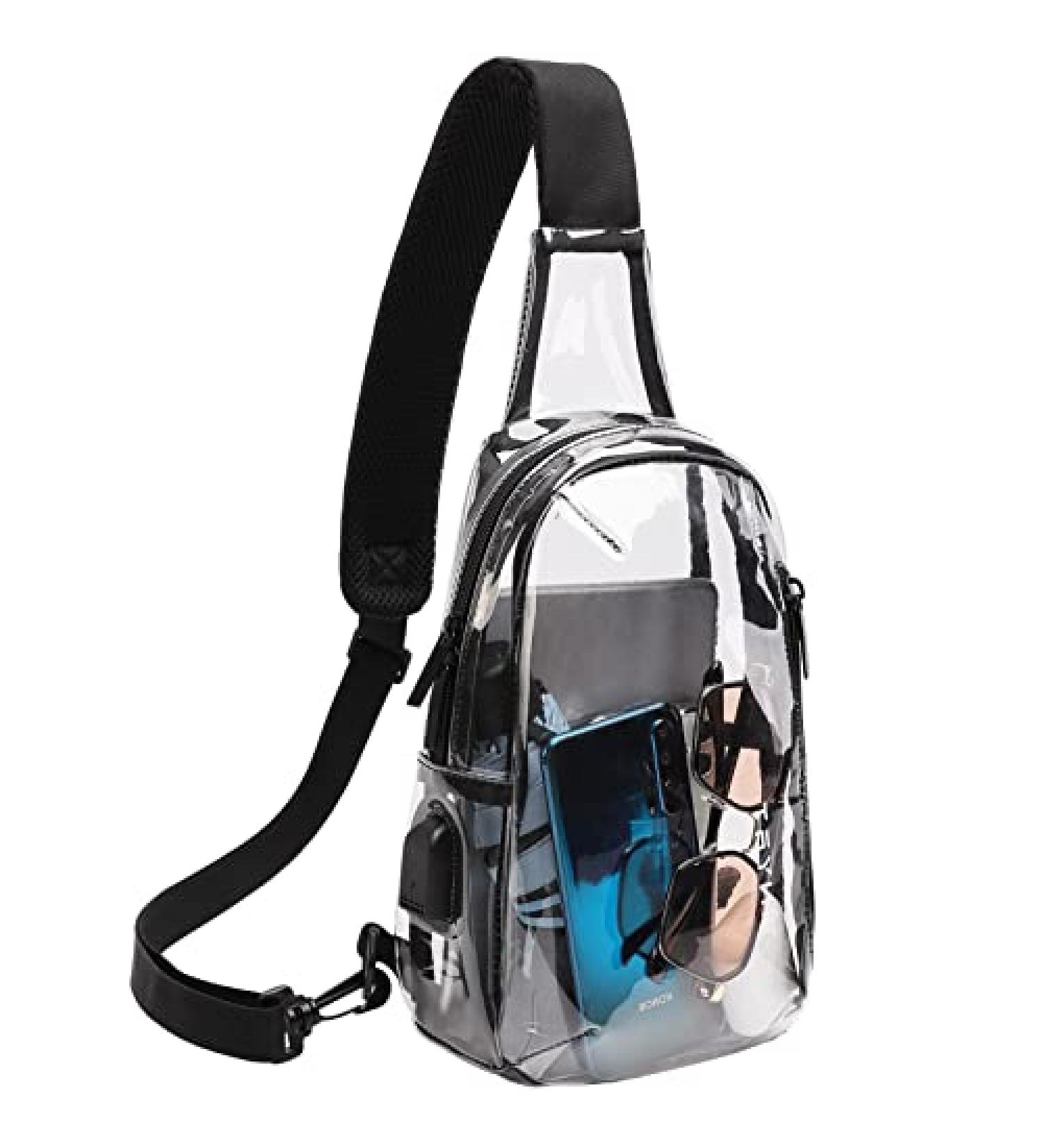 TINYAT Clear Sling Bag with USB Charging | Stadium Approved Transparent Chest Bag for Women Men - Buy Online on SooperMarket.com