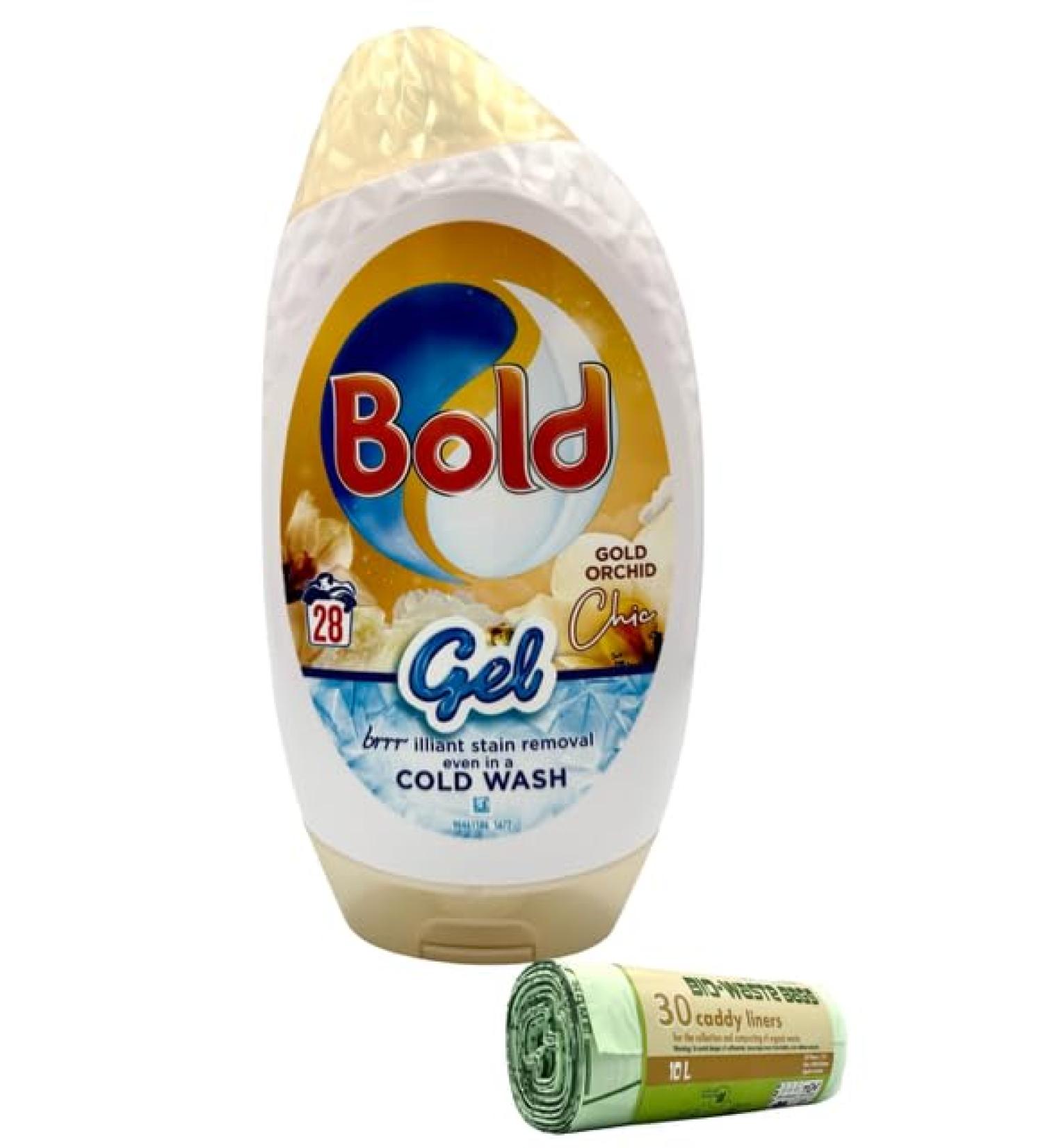 Bold Washing Liquid Laundry Detergent Gel 28 Washes 980ml Gold Orchid For Brilliant Cleaning With Built-In Lenor Freshness with 10L Caddy bin 30 bags - Buy Online on SooperMarket.com