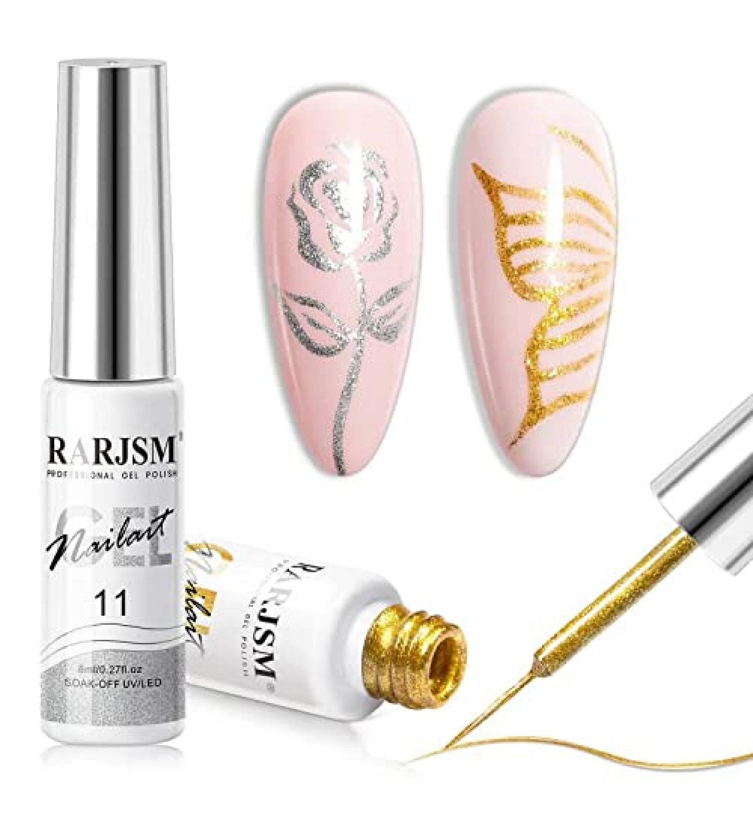 Silver Gold Glitter Gel Nail Art Liner Set - 2Pcs | Soak off Curing, 8ml, Thin Brush | DIY Nail Decoration - Buy Online on SooperMarket.com