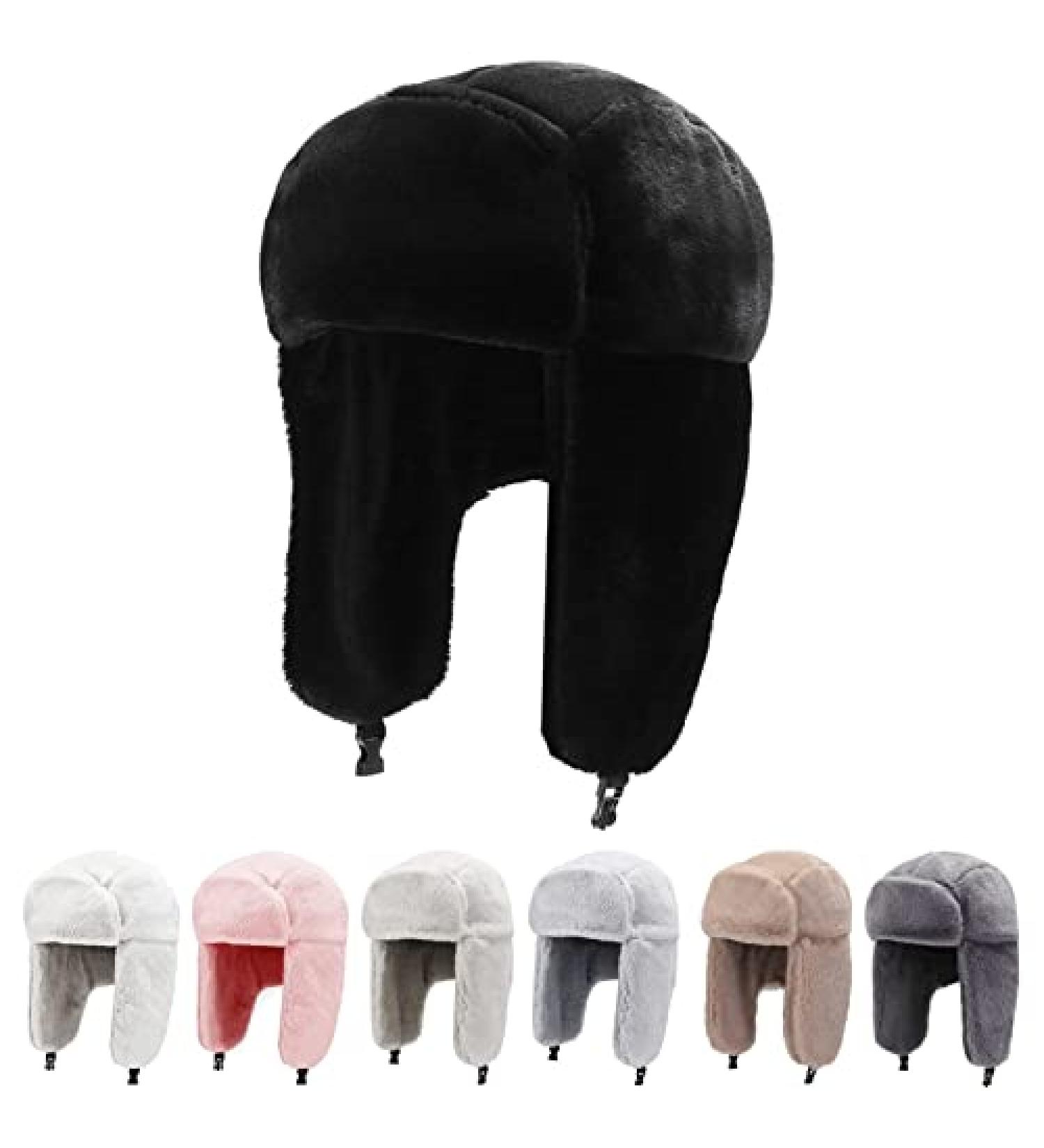 Peicees Winter Ushanka Trapper Hat with Earflaps - Unisex Black Winter Hat for Adults and Kids - Buy Online on SooperMarket.com
