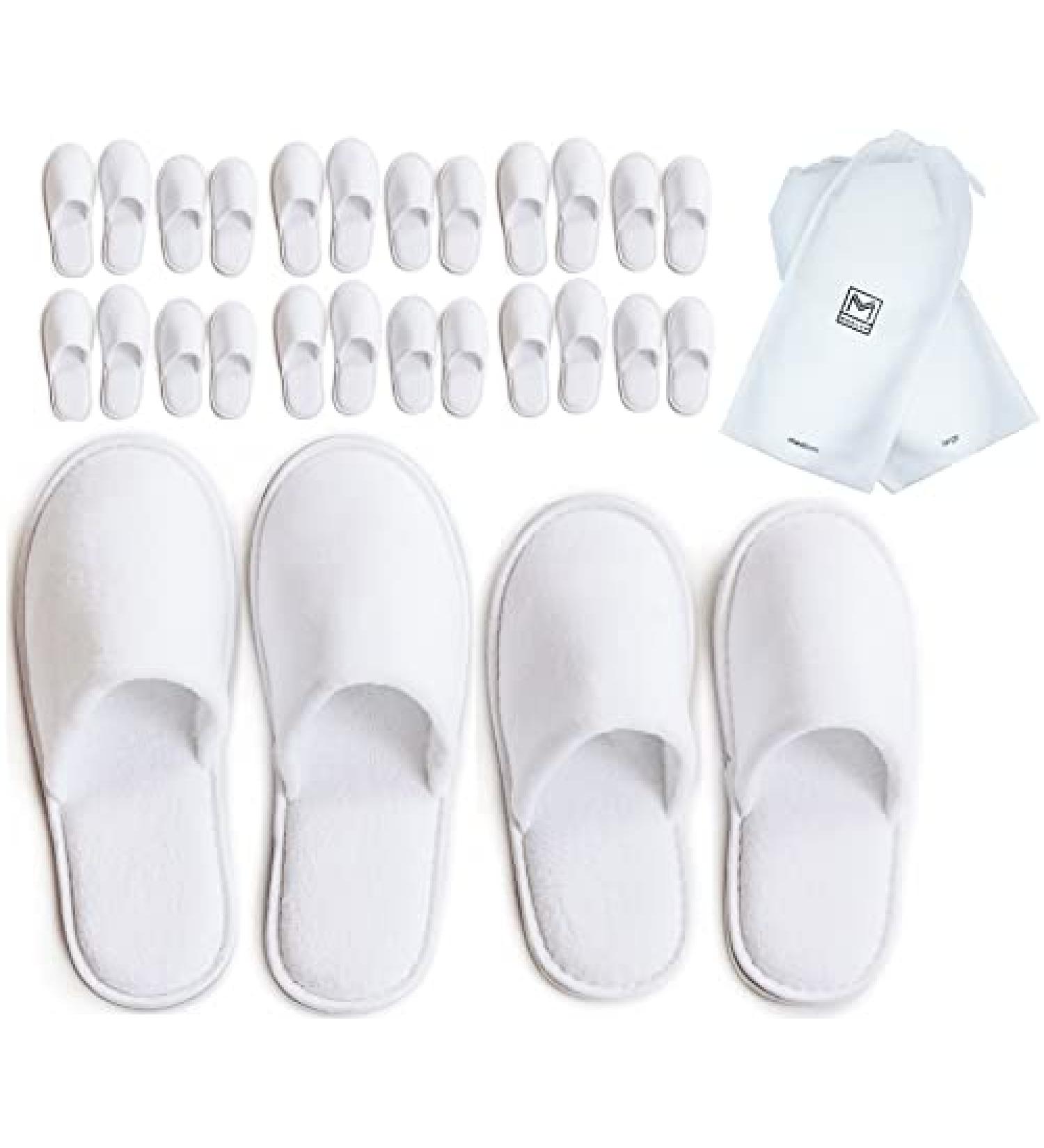 MODLUX Spa Slippers - 12 Pairs of Cotton Velvet Closed Toe Disposable Slippers with Travel Bags - Non-Slip, Thick & Soft - Ideal for Home, Hotel, or Commercial Use (12 Pack Combo White) - Buy Online on SooperMarket.com