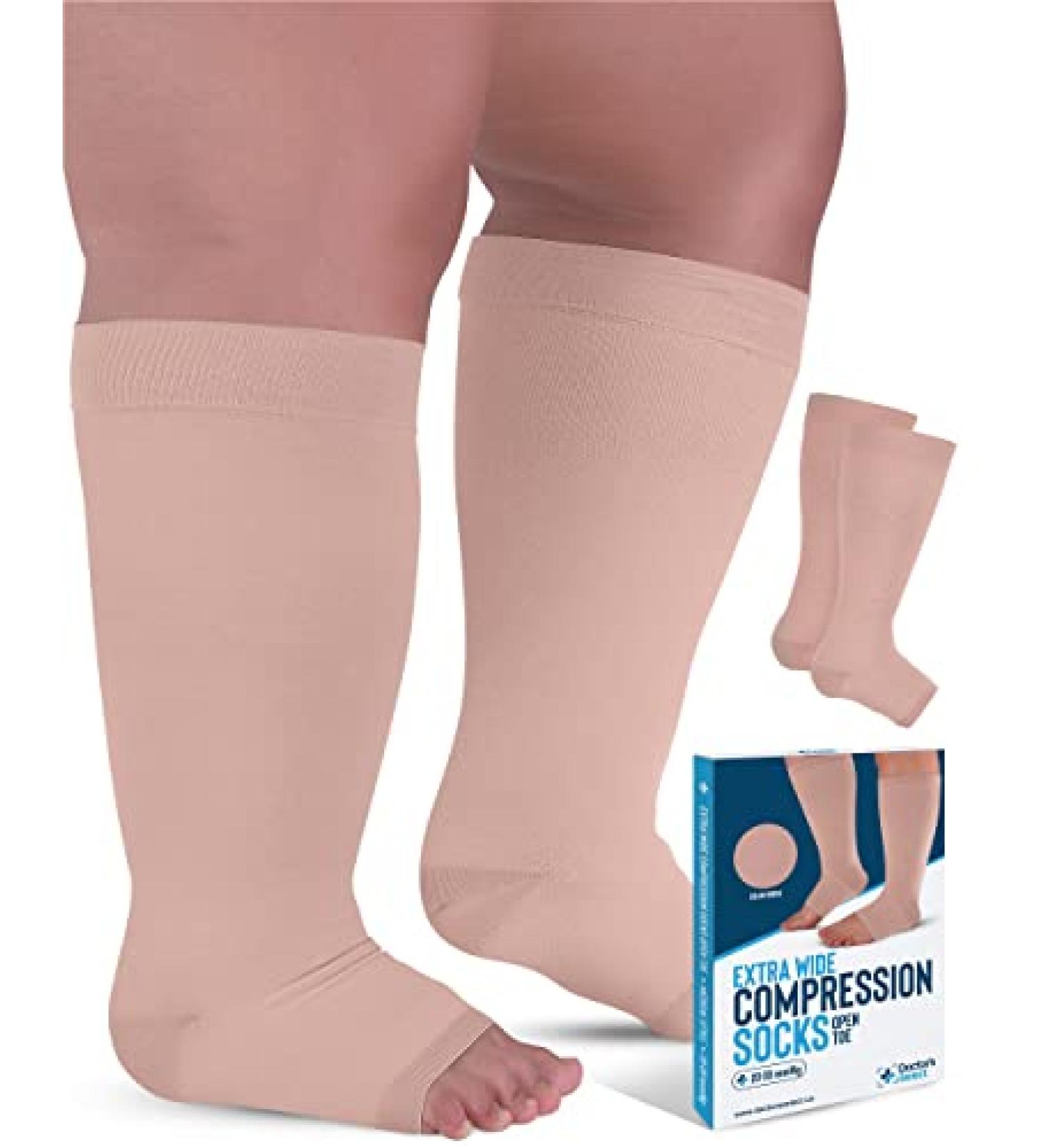 Doctor's Select Plus Size Compression Socks - Wide Calf | 20-30 mmHg Open Toe 6XL Beige - Buy Online on SooperMarket.com