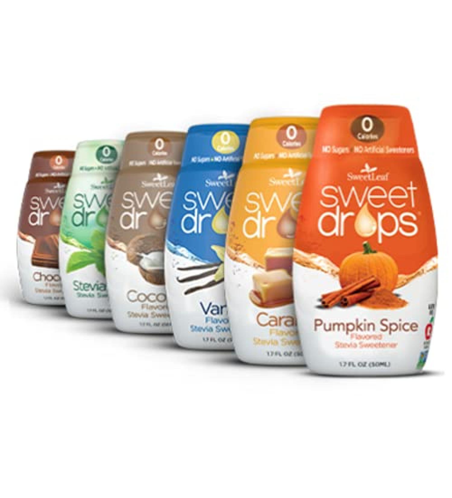 SweetLeaf Sweet Drops Variety Pack - 6 Pack (Vanilla, Caramel, Chocolate, Pumpkin Spice, Unflavored, Coconut) - Buy Online on SooperMarket.com