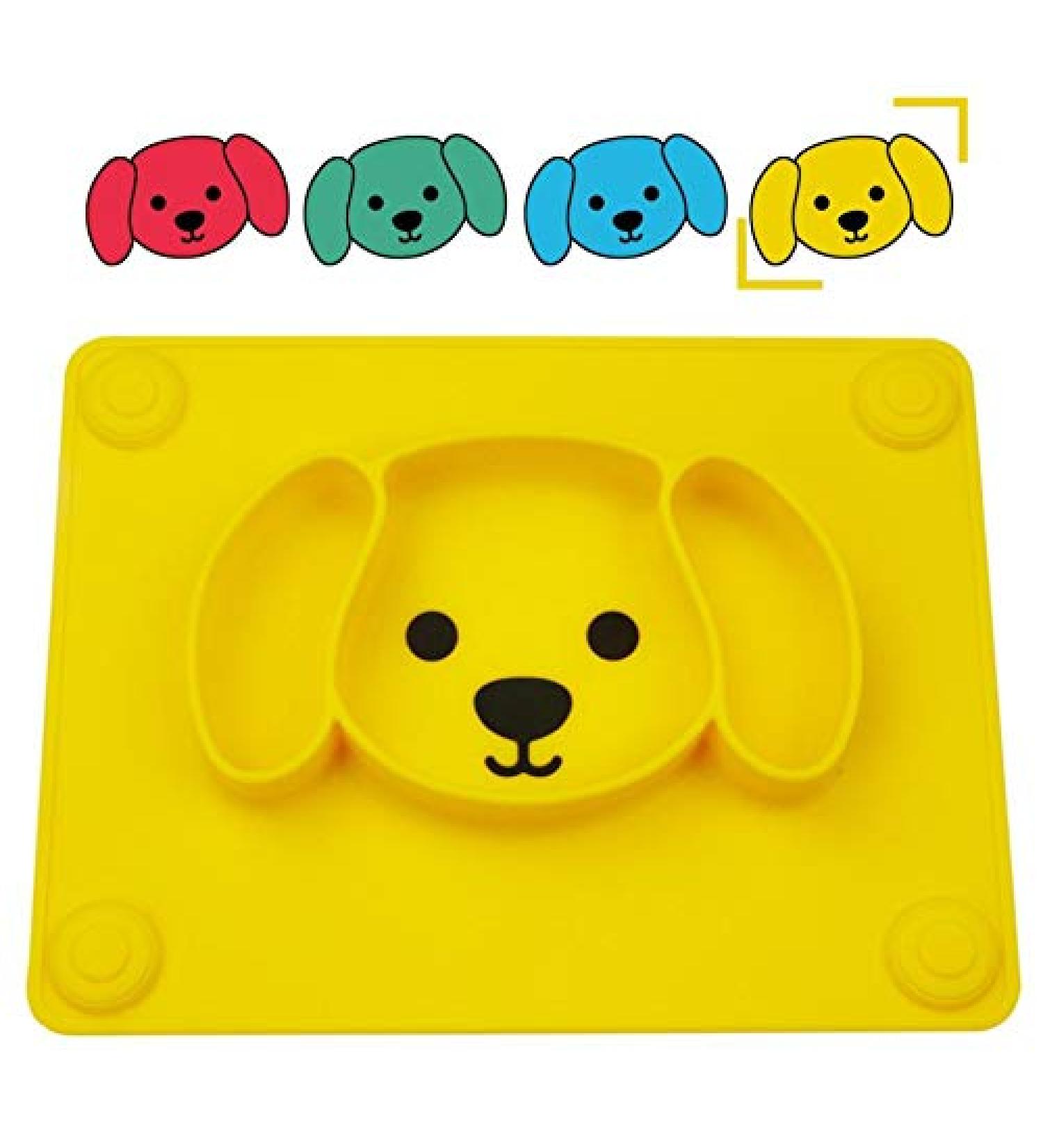 Qshare Toddler Plate - BPA-Free Silicone Placemat for Kids | Strong Suction, Dishwasher & Microwave Safe | Portable Baby Plates (3Puppy-Yellow) - Buy Online on SooperMarket.com
