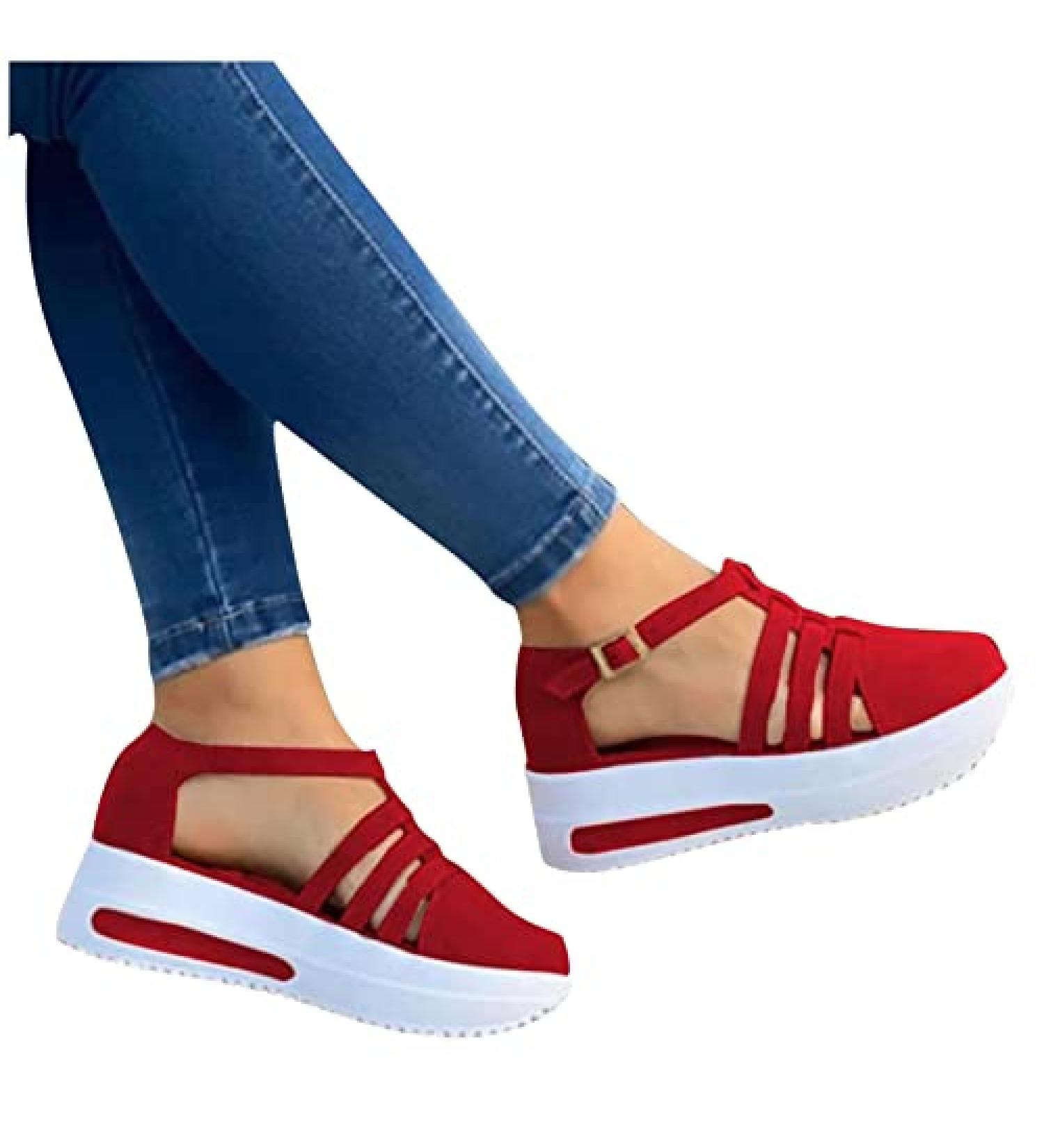 Foldap Women's Dressy Platform Espadrille Wedge Sandals - Red (Size 6.5-7) | 2023 Vacation Beach Shoes - Buy Online on SooperMarket.com