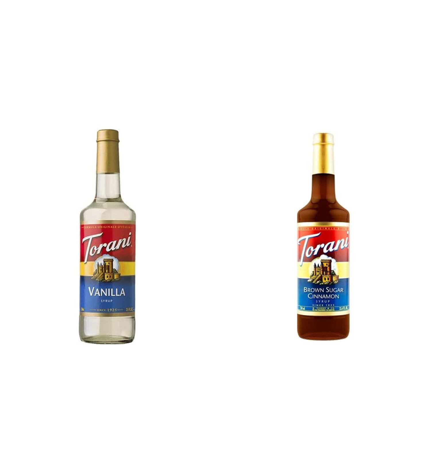 Torani Vanilla Syrup Pet Bottle Vanilla 750 ml. & Brown Sugar Cinnamon Flavour Syrup 750 Milliliter 750 ml (Pack of 1) Syrup Pet Bottle + Sugar Syrup - Buy Online on SooperMarket.com