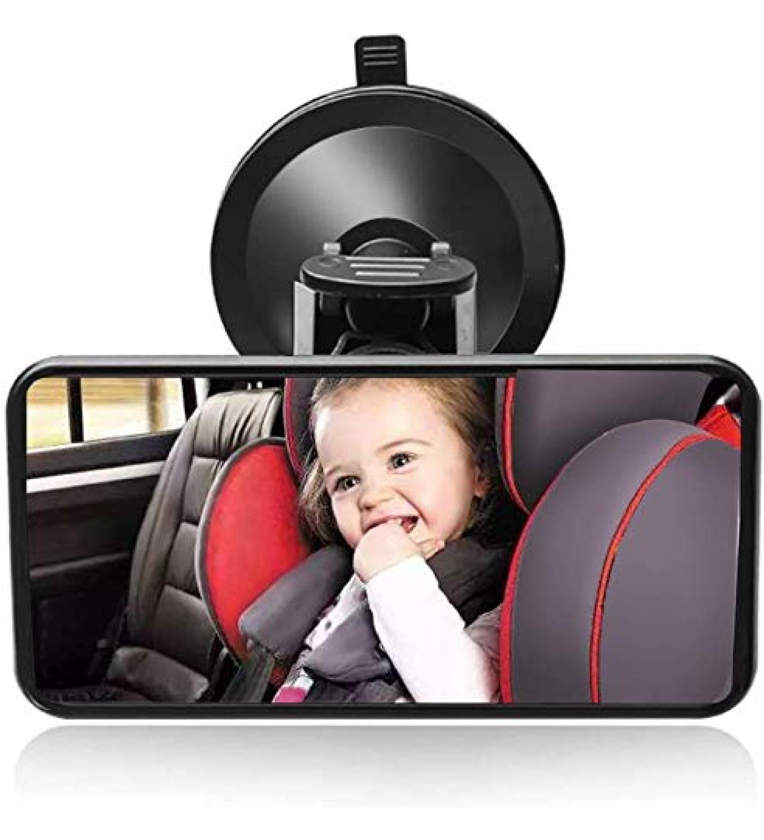 Adjustable Baby Car Mirror | Wide Angle Convex Rearview Mirror for Toddler | Suction Cup | Black - Buy Online on SooperMarket.com
