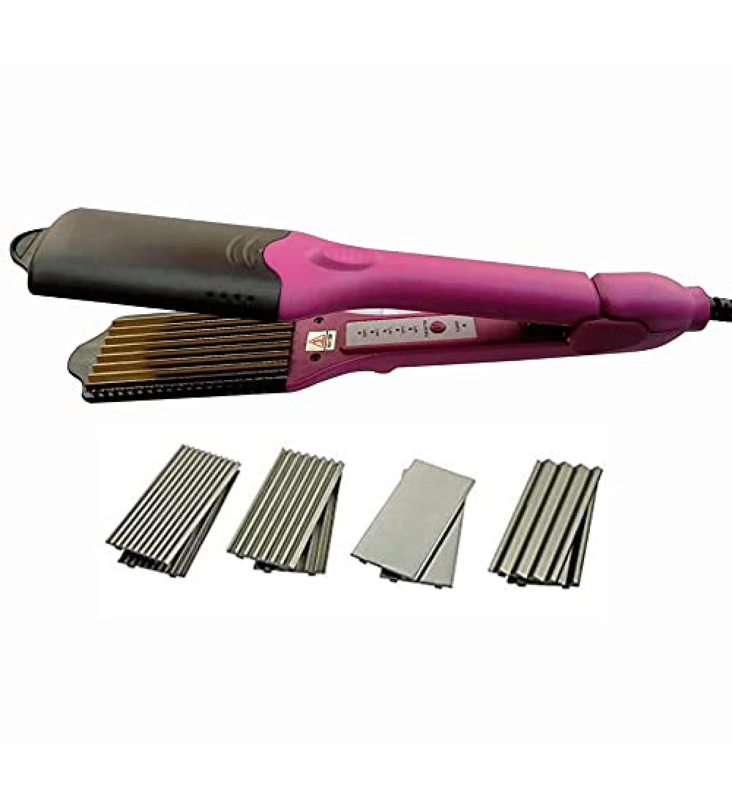 4 in 1 Hair Crimper & Wave Curler - Interchangeable Plates for Fluffy Styles | Purple Hair Styling Tool - Buy Online on SooperMarket.com