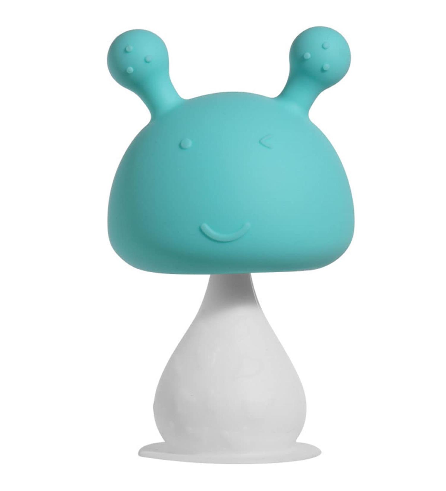 Silicone Mushroom Teether Toy for Babies 0-24 Months - Cyan | Soft Infant Sensory Chew Toy with Ring for Gums Grasping and Sucking - Buy Online on SooperMarket.com