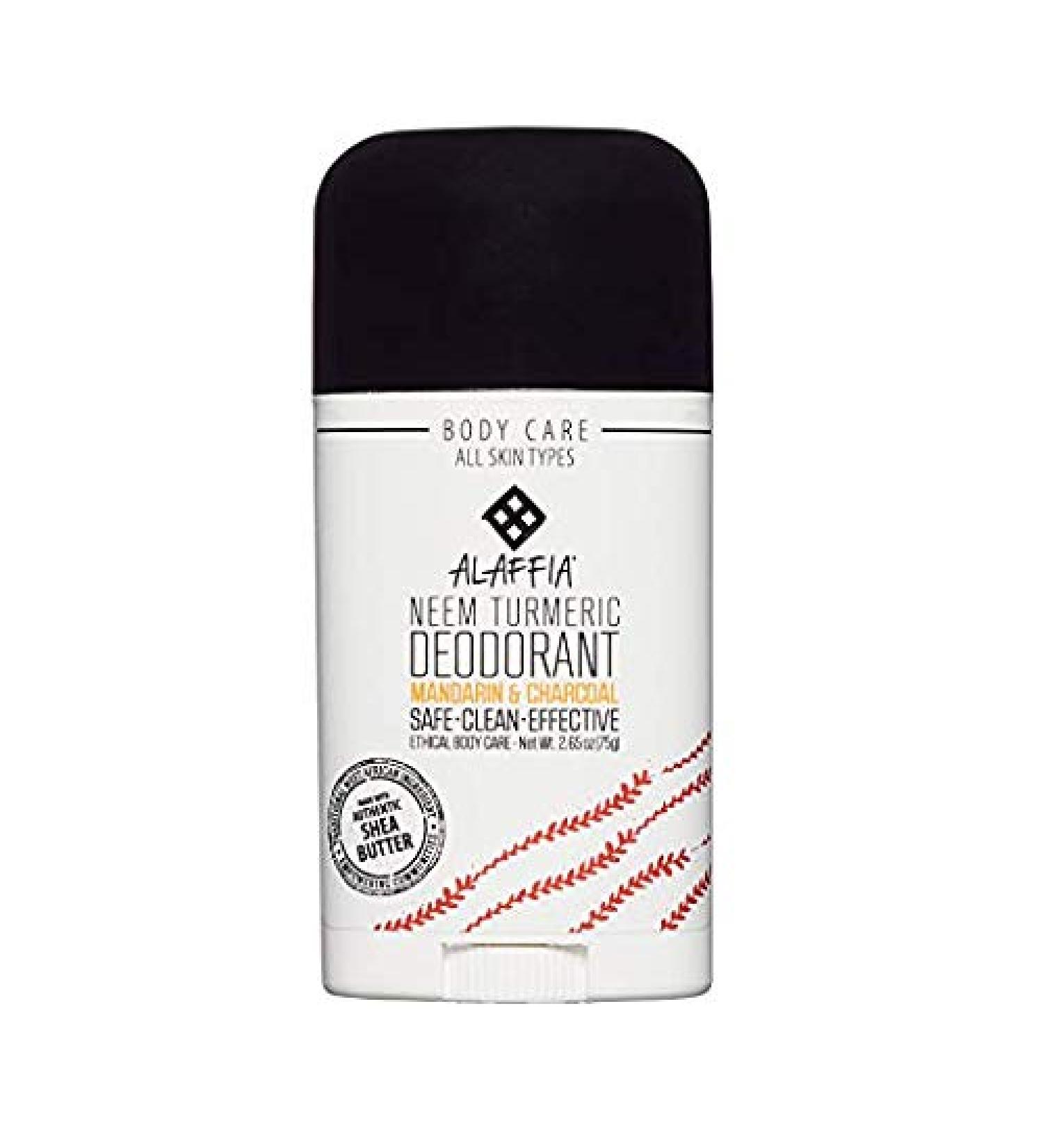 Alaffia - Neem Turmeric Activated Charcoal Deodorant, Odor Protection and Support from Shea Butter and Aloe Vera, Fair Trade, No Aluminum, No Parabens, Mandarin Ginger, 2.65 Ounces Turmeric,Mandarin 2.65 Ounce (Pack of 1