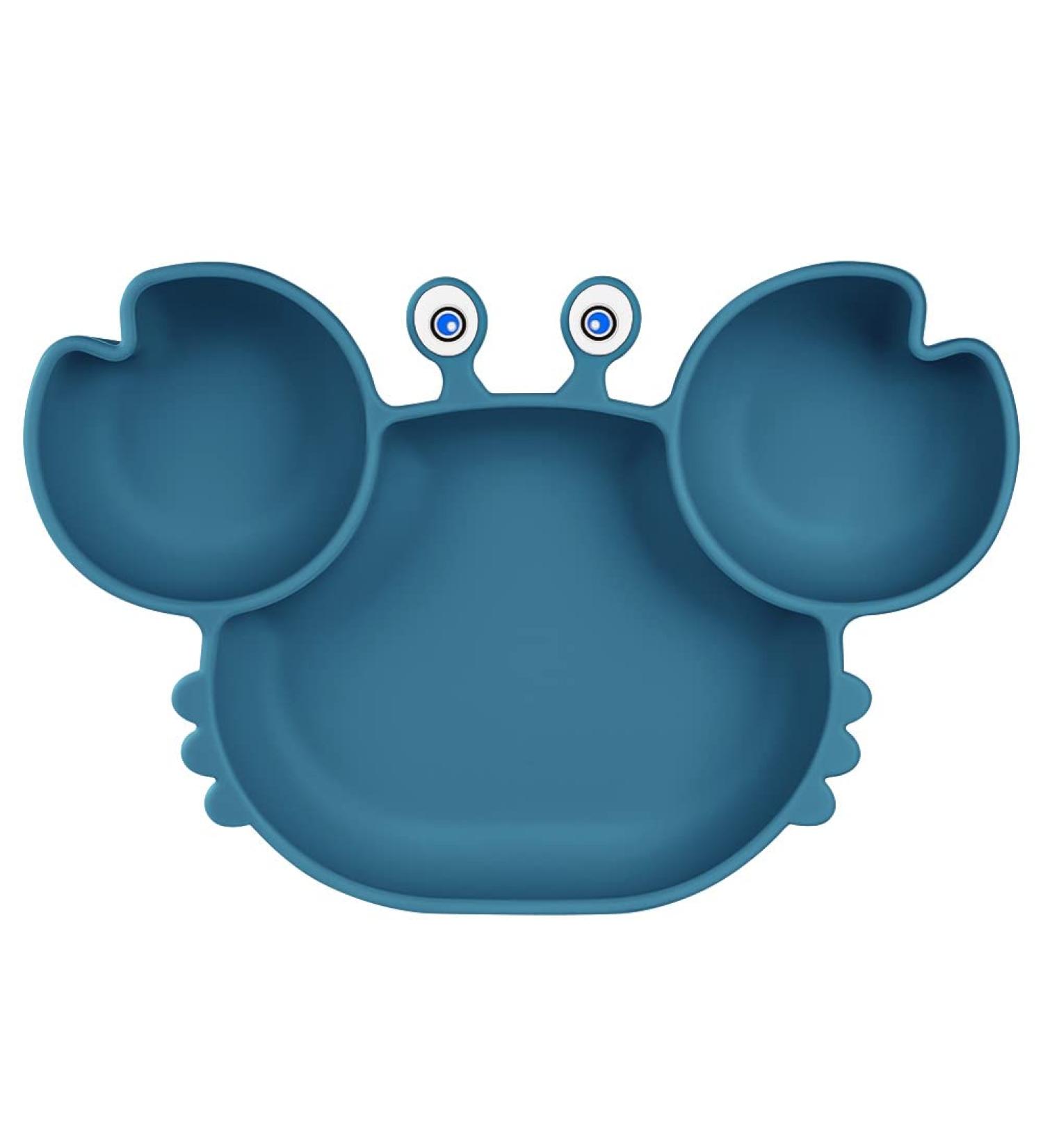 Vicloon Baby Suction Plate - Silicone Toddler Plate for Self Feeding Training - Non Slip Divided Plate for Highchairs - Dark Blue - Buy Online on SooperMarket.com