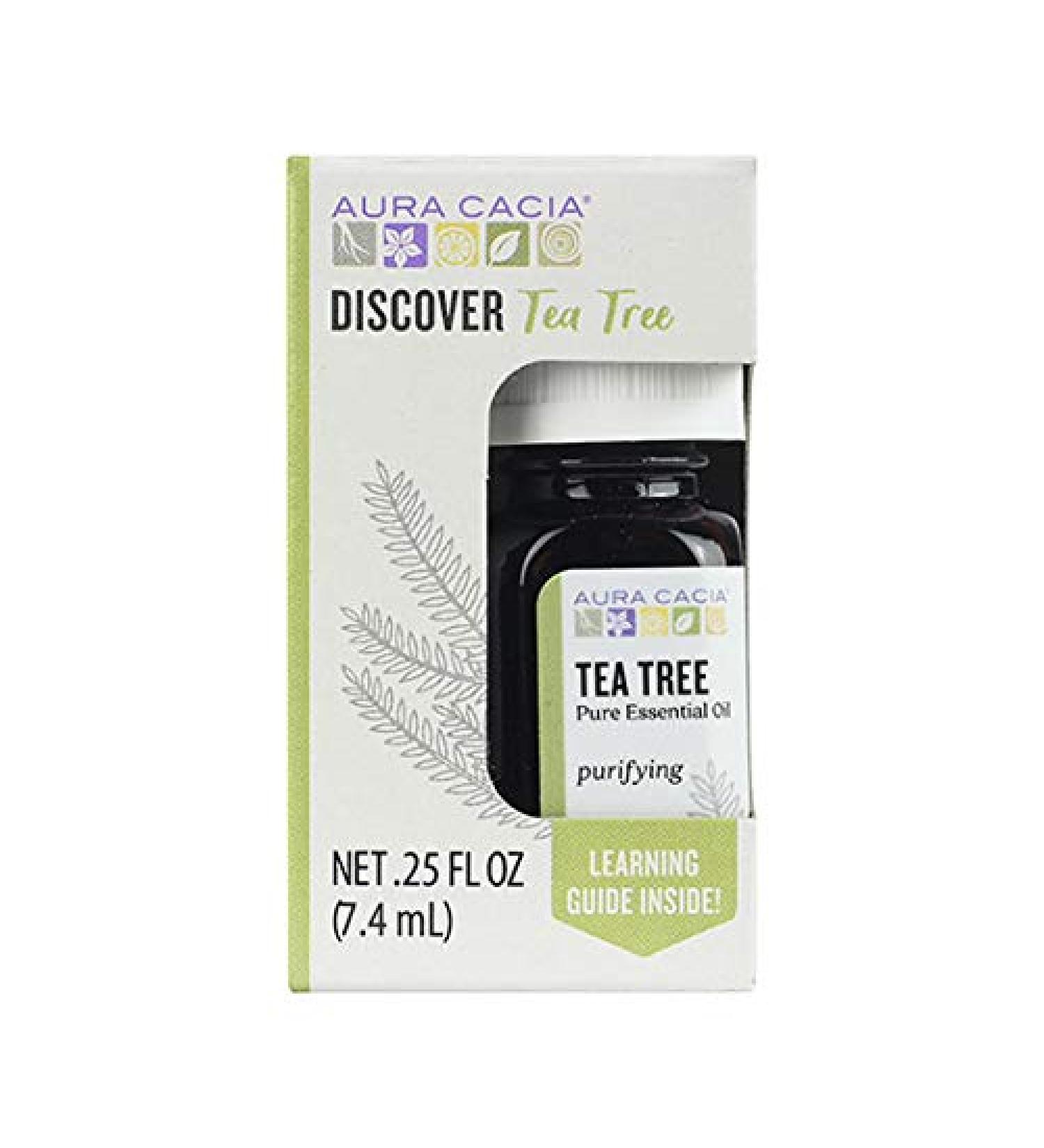 Aura Cacia 100% Pure Tea Tree Essential Oil - GCMS Tested - 7.4 ml with Uses Insert - Buy Online on SooperMarket.com