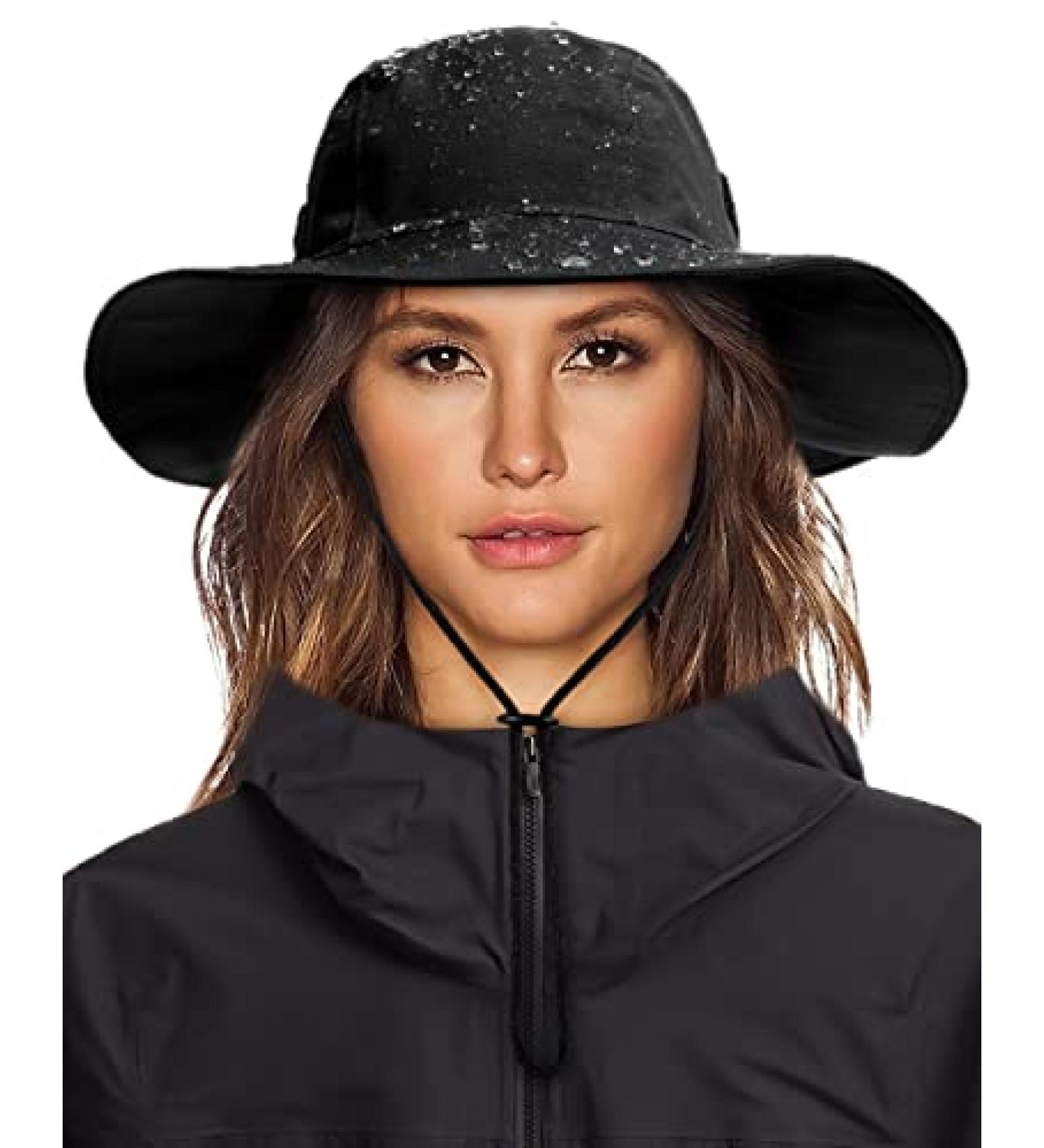 Womens Waterproof Bucket Hat with Fleece Lining | UPF50+ Outdoor Adventure Rain Cap - Black - Buy Online on SooperMarket.com