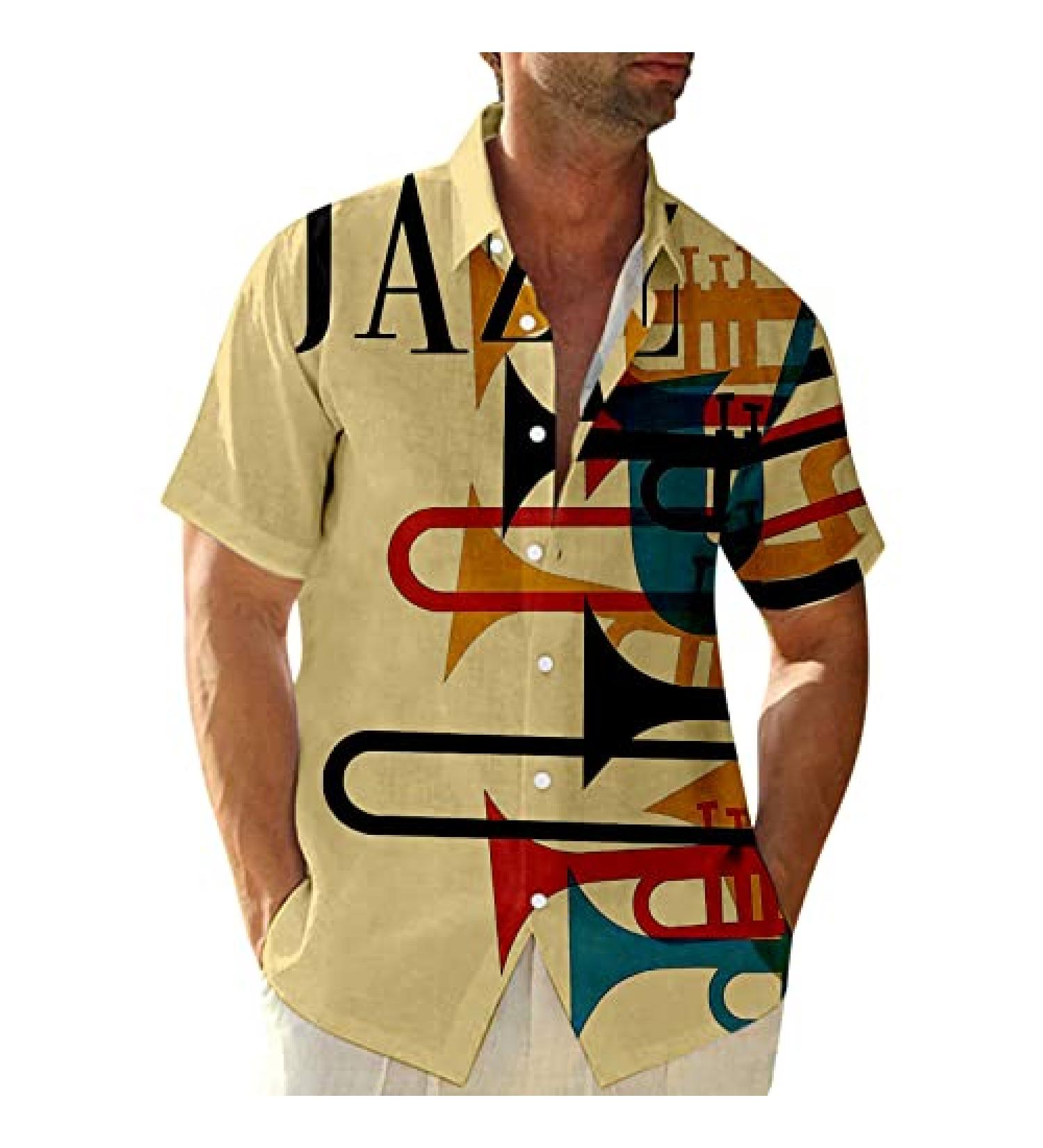 HDDK Men's Casual Short Sleeve Hawaiian Shirt - Rainbow Vintage Jazz Print, Regular Fit Beach Top - Buy Online on SooperMarket.com