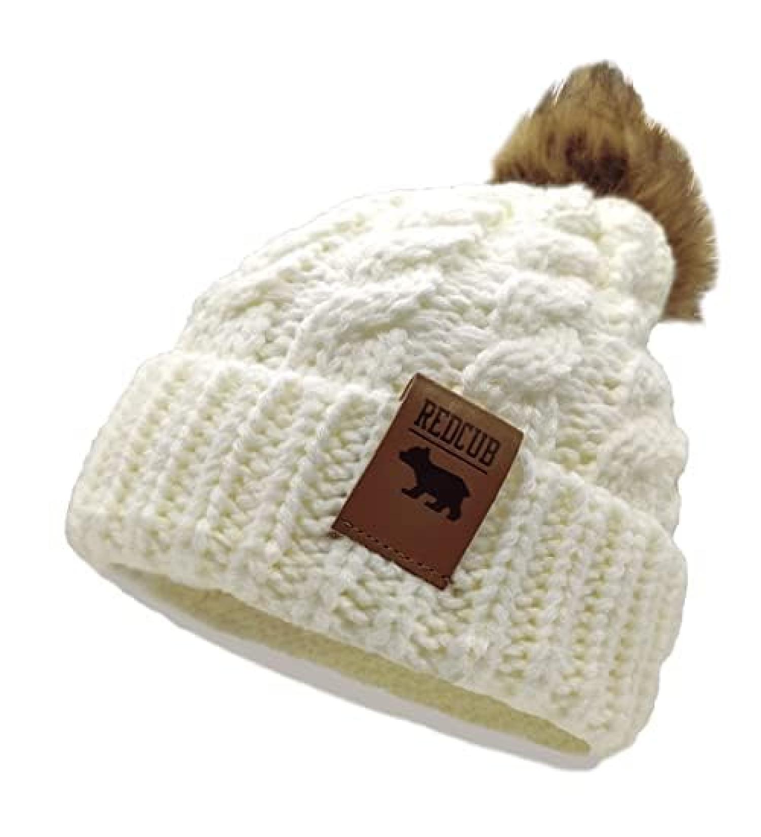 RED CUB Toddler and Baby Winter Bobble Hat Beanie with Pom Pom | Soft Thick Knit Kids Beanie | Snow White | 12-36 Months - 3 Years - Buy Online on SooperMarket.com