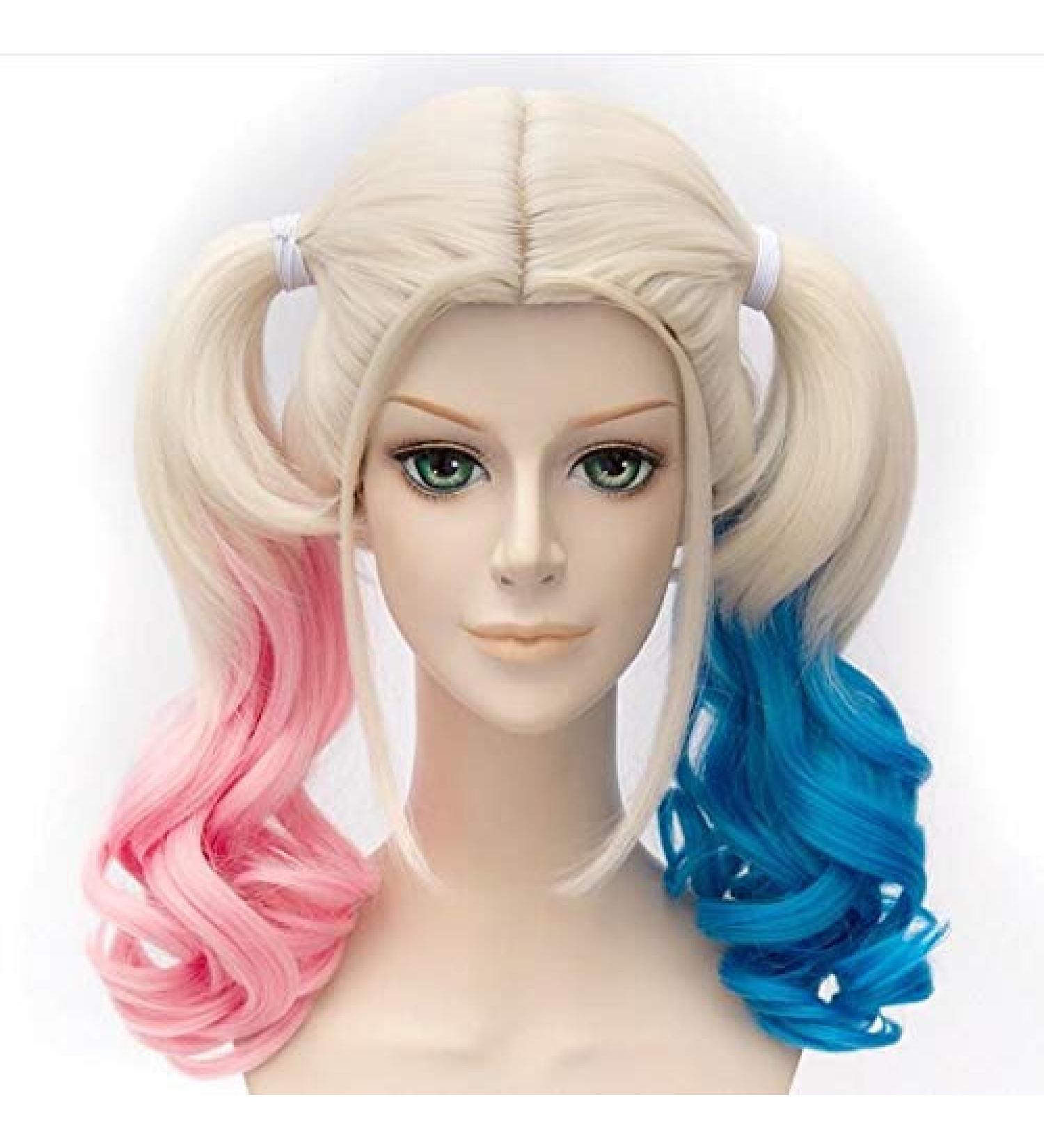 Harley Quinn Wig - Suicide Squad Cosplay Curly Synthetic Ponytail Heat Resistant + Wig Cap - Buy Online on SooperMarket.com