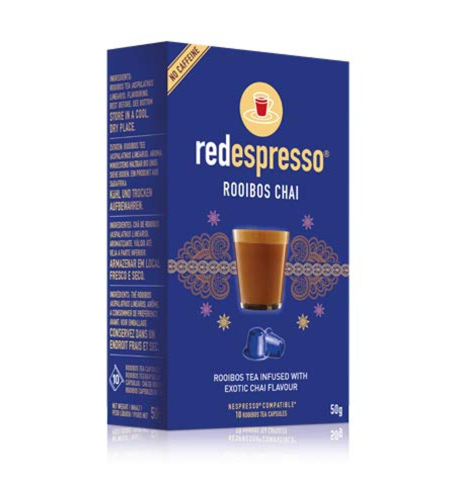 Buy Red Espresso Chai Rooibos Tea Capsules - 100% Natural Vegan Gluten Free Compatible with Nespresso - 10 Capsules (50g) - Buy Online on SooperMarket.com
