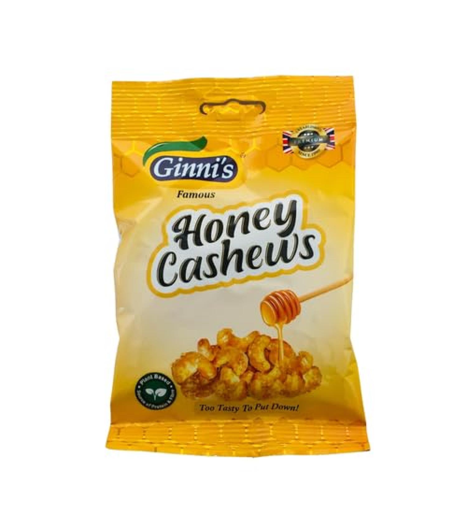 Ginni's Honey Roasted Cashew Nuts - Crunchy Sweet Natural Healthy Bits with Protein & Vitamins - Perfect for Home Parties Office Movies Bars - 6 x 110g - Buy Online on SooperMarket.com