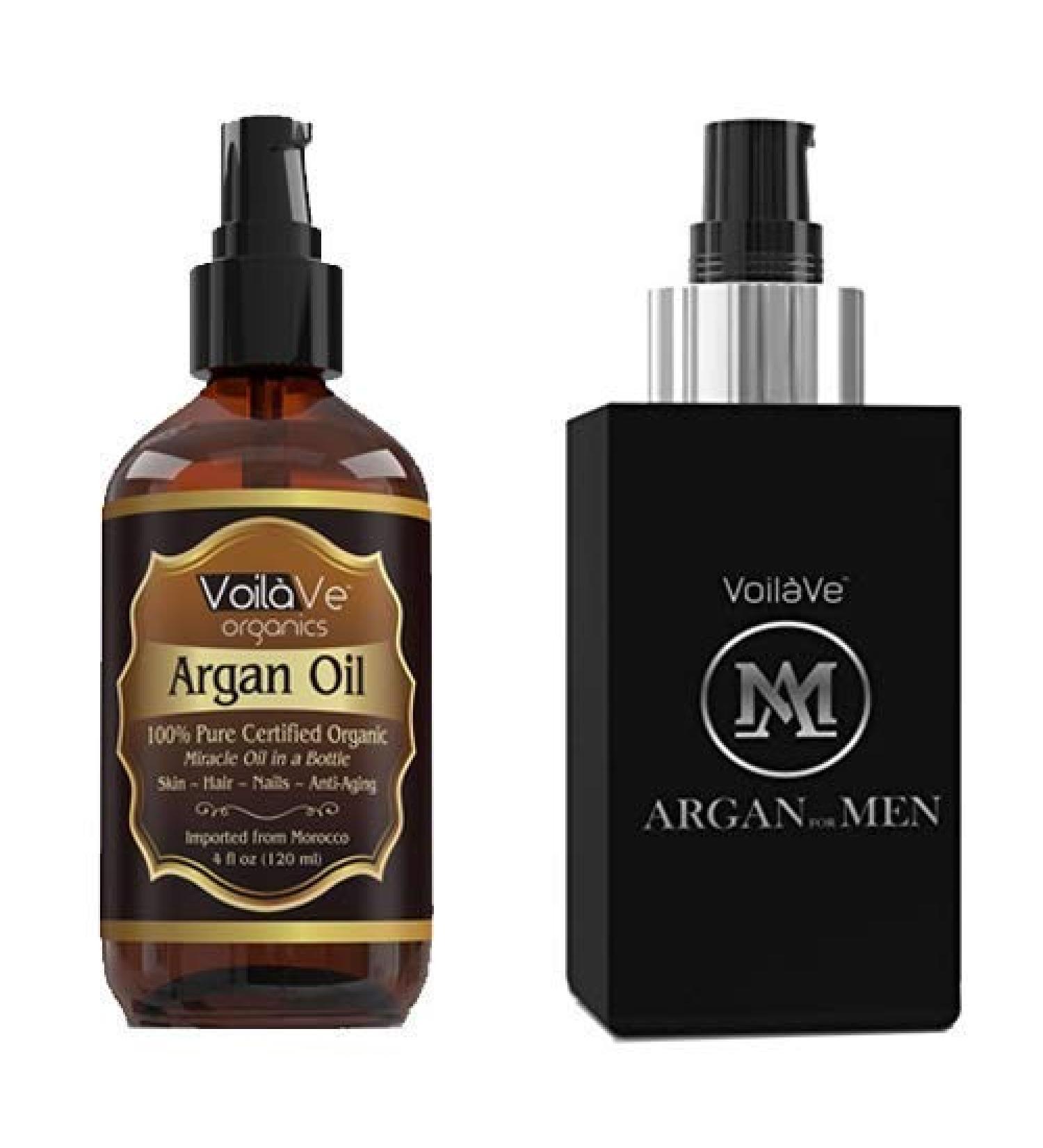 VoilaVe His and Her Argan Oil Bundle - Pure Organic Moroccan Argan Oil for Body, Beard, Skin, Nails, and Hair Growth - Anti-Aging Moisturizer Set - Buy Online on SooperMarket.com