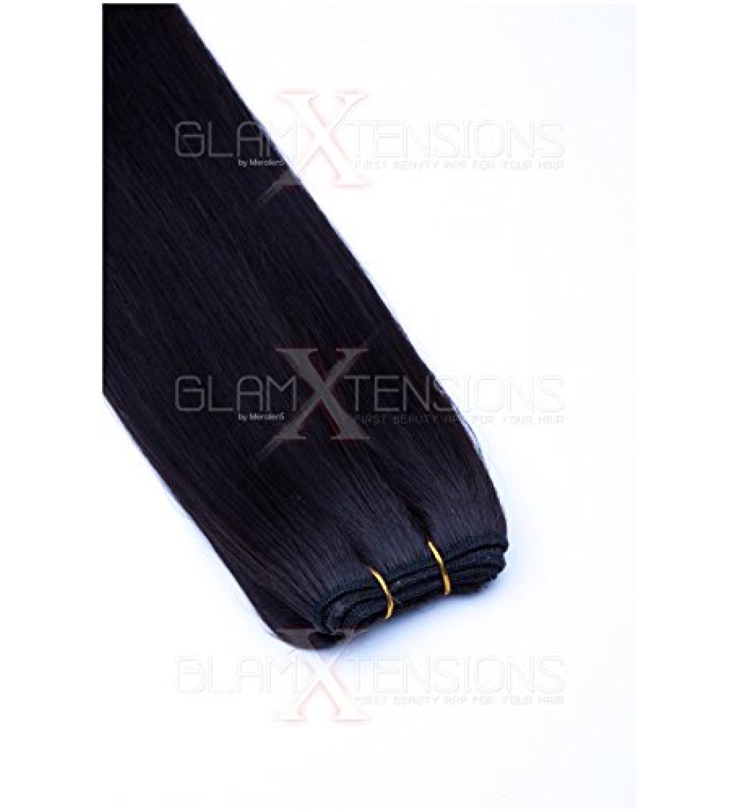 WEFT Extensions Real Hair Tress Glamxtensions smooth 100% Remy Indian real hair Human Hair - 70cm in the color #01b black brown - hair extension hair sealing for sewing