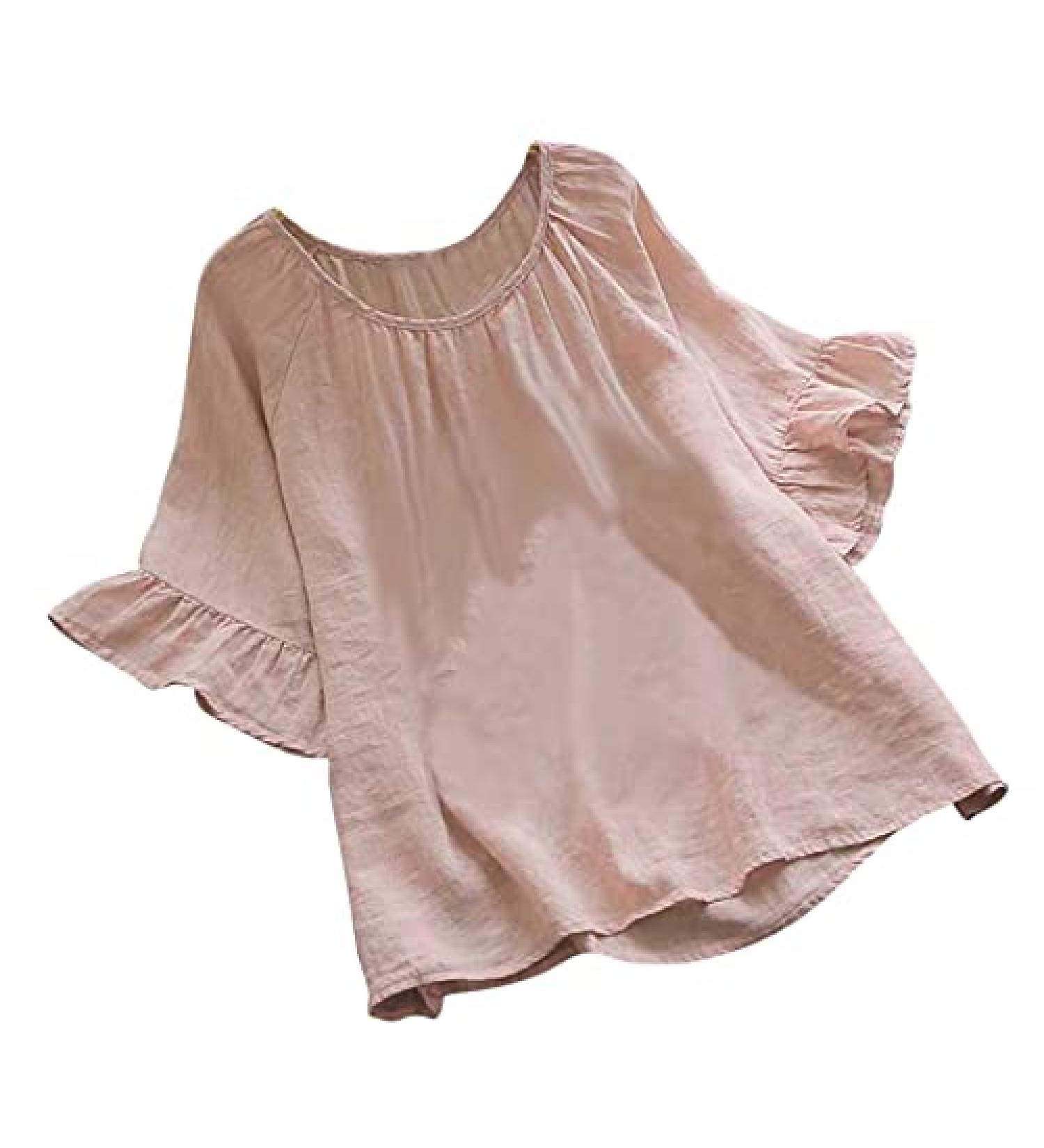 Cute Ruffle Sleeve Babydoll Top for Women - Casual Summer Tunic in Pink - Buy Online on SooperMarket.com