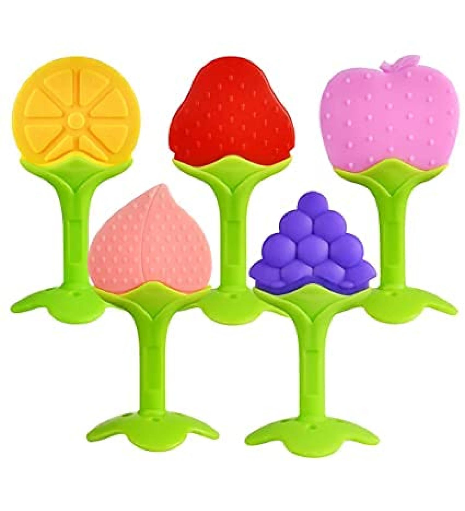 TEKSTAR Silicone Fruit Shape Baby Teething Toys Set - BPA Free, Freezer Safe Teethers to Soothe Infant and Toddler Gums - Buy Online on SooperMarket.com