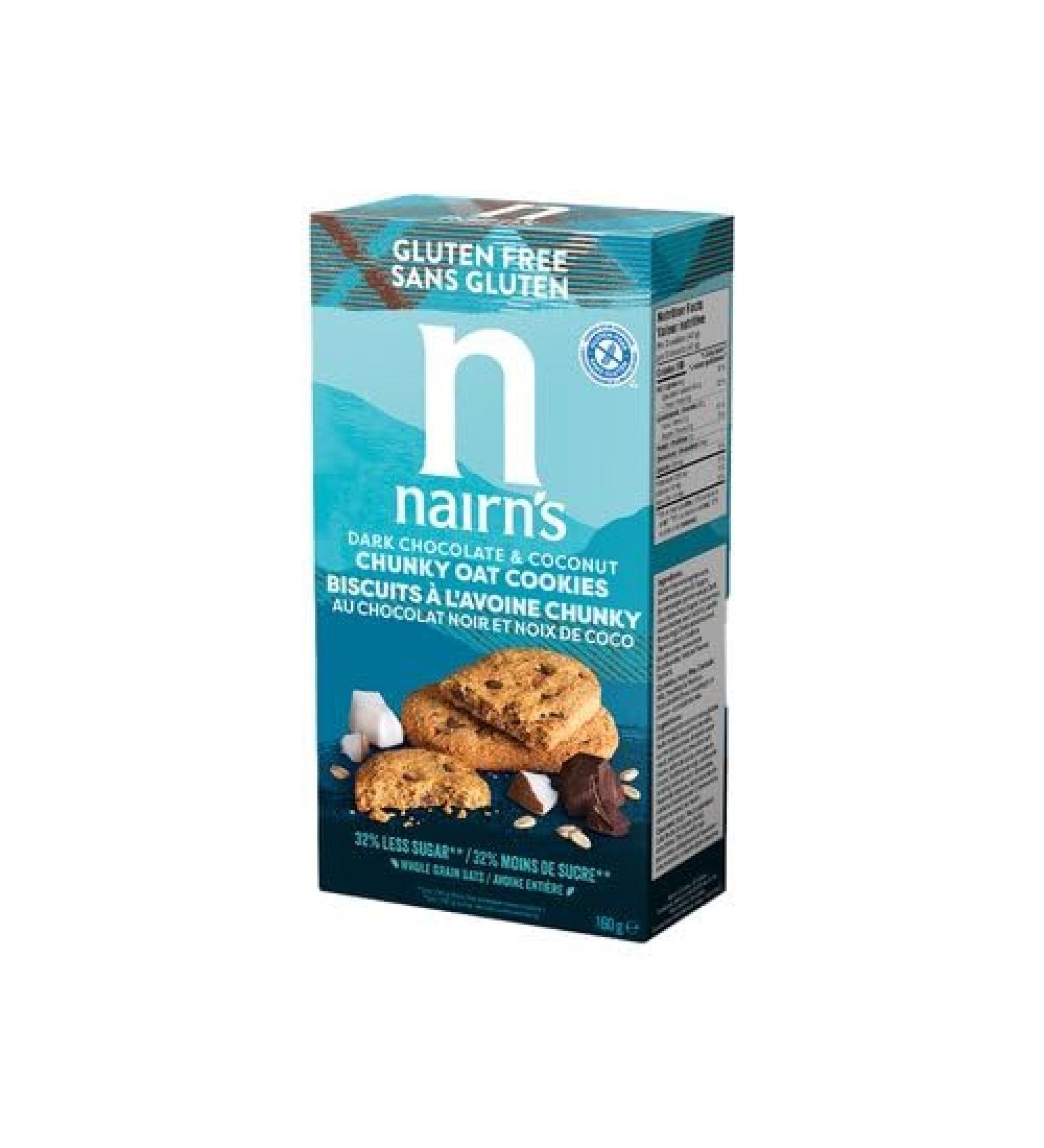 Nairn s Dark Chocolate & Coconut Chunky Oat Cookies | Made with Gluten Free Wholegrain Oats | High Fibre | Vegetarian | No Artificial Colours Flavours or Preservatives | 160g - Buy Online on SooperMarket.com