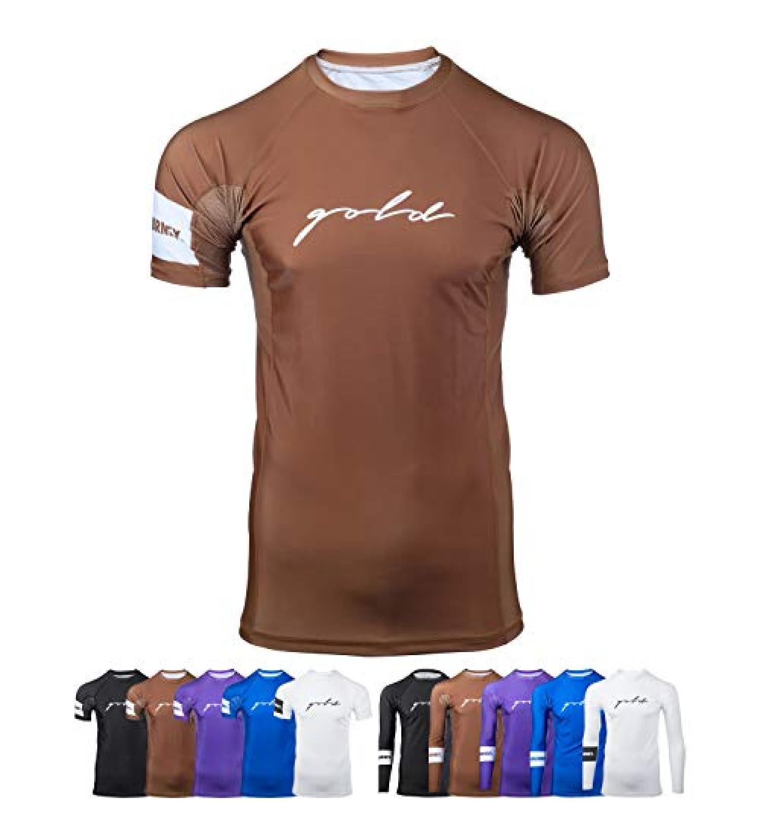 Gold BJJ Foundation Rash Guard - Brown, No-Gi & Gi Jiu Jitsu Rashguard, Short Sleeve - XL - Buy Online on SooperMarket.com