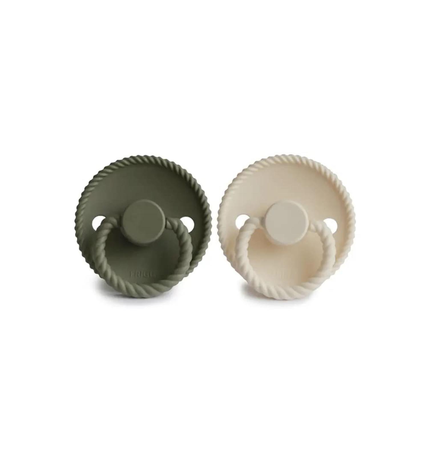 Frigg Natural Latex Pacifier Rope Cream/Olive 0-6 m x2