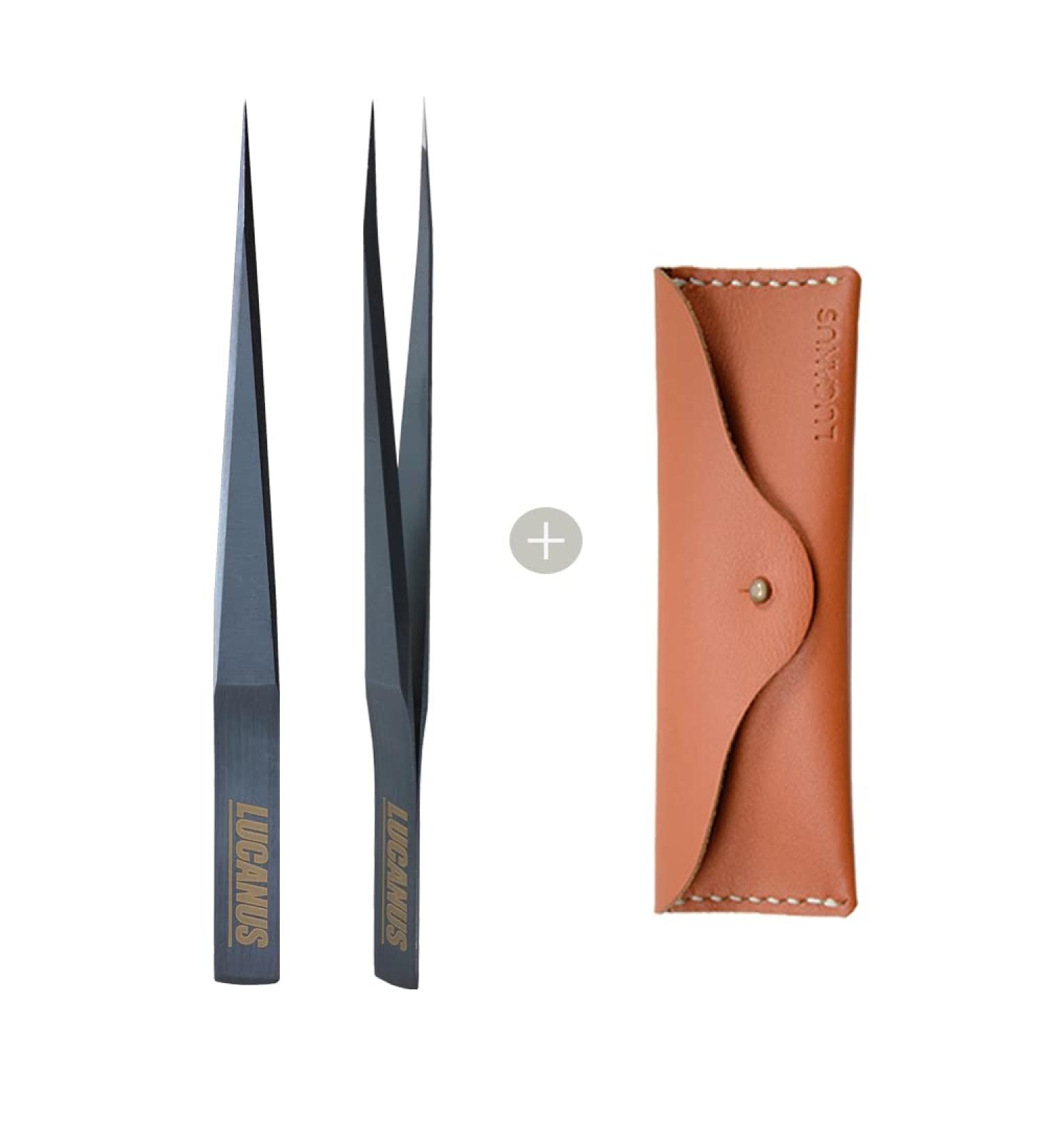 LUCANUS Pointed Ingrown Tweezers with Leather Case - Ultra Precision for Eyebrows and Ingrown Hair - Buy Online on SooperMarket.com