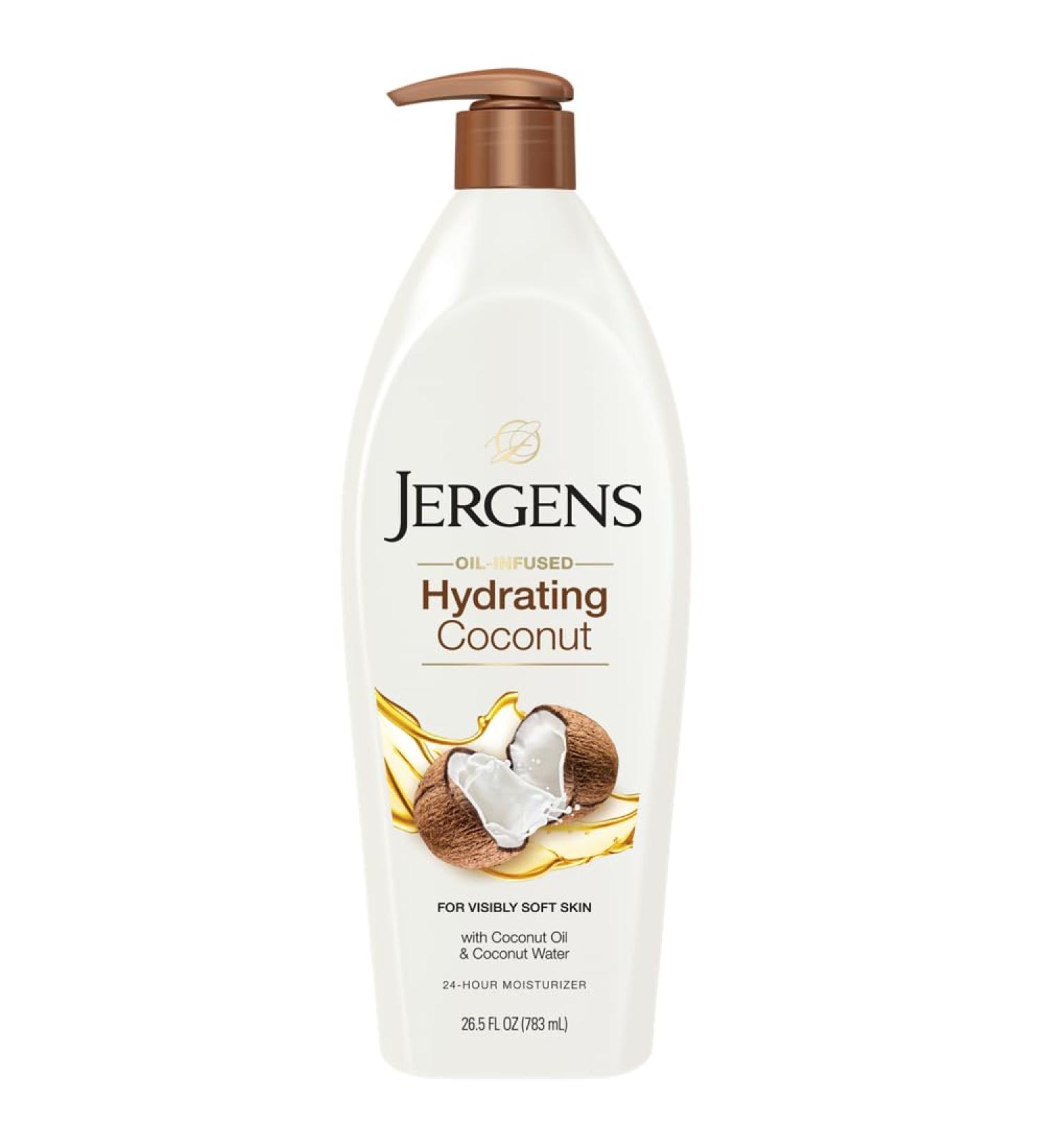 Jergens Hydrating Coconut Body Moisturizer Infused with Coconut Oil and Water for Long-Lasting Moisture Hydrates Dry Skin Instantly 26.5 Ounce (Pack of 6) Dermatologist Tested (Packaging May Vary)