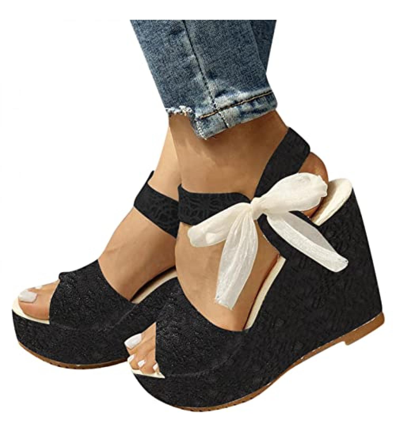 Gufesf 2022 Platform Sandals for Women - Sexy Polka Dot Wedge Sandals, Open Toe High Heel Shoes in Black - Size 8 - Buy Online on SooperMarket.com