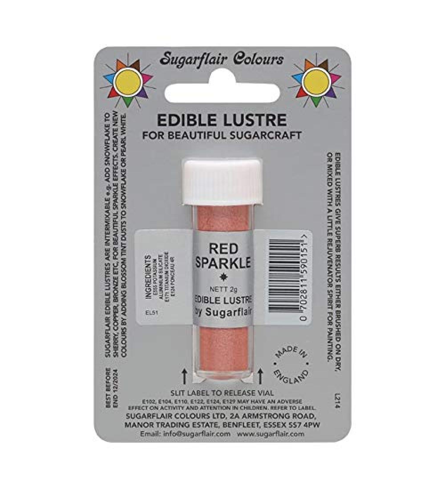 Sugarflair New Edible Lustre Powder - Red Sparkle