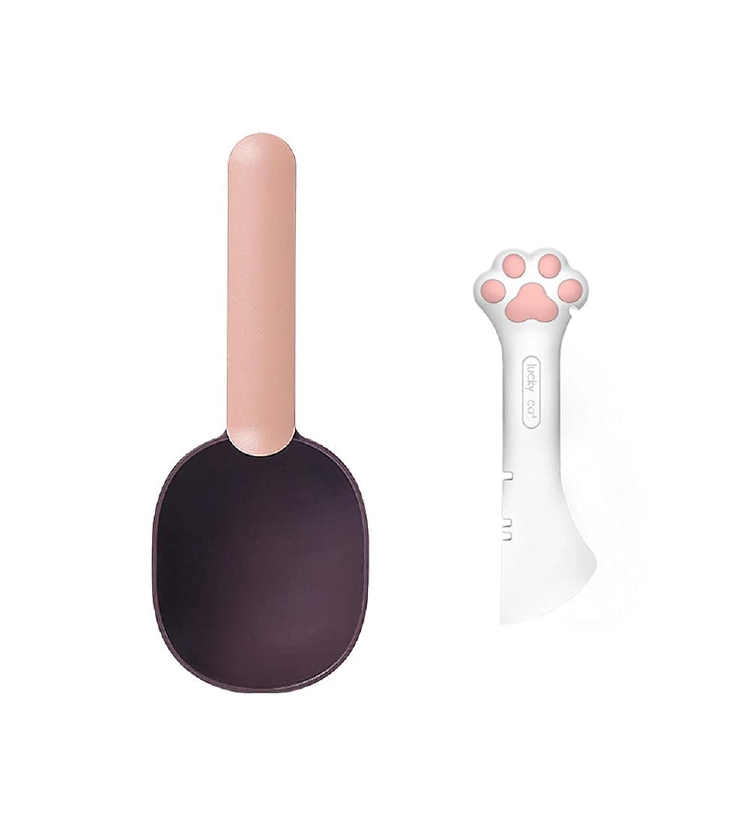 Lanyihome 2 in 1 Small Silicone Pet Food Spoon and Plastic Scoop for Dogs, Cats, Birds - White/Pink - Buy Online on SooperMarket.com