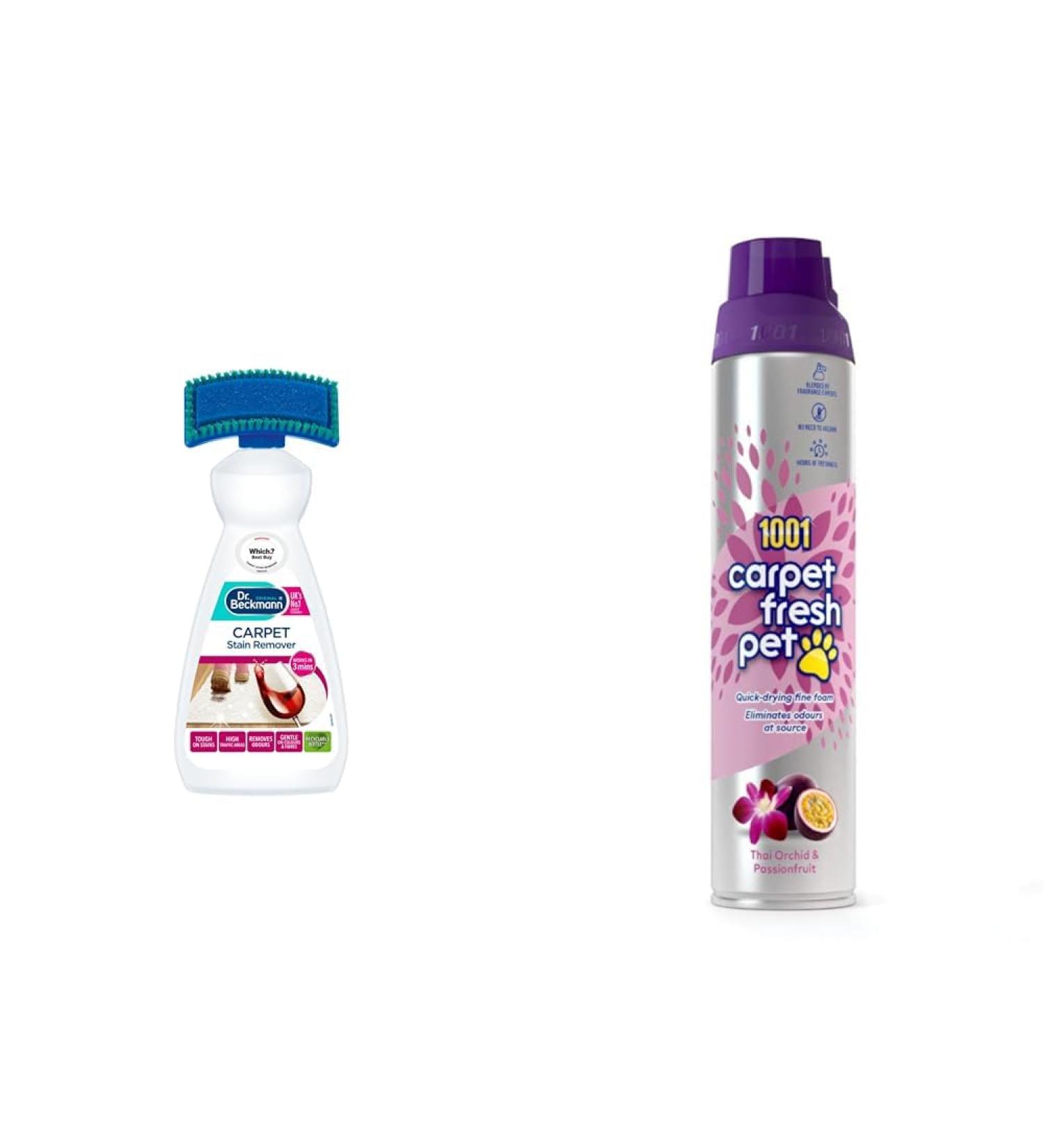 Dr. Beckmann Carpet Stain Remover | Works in 3 mins | 650 ml & 1001 Carpet Fresh Pet - Thai Orchid & Passionfruit - 300ml - Buy Online on SooperMarket.com