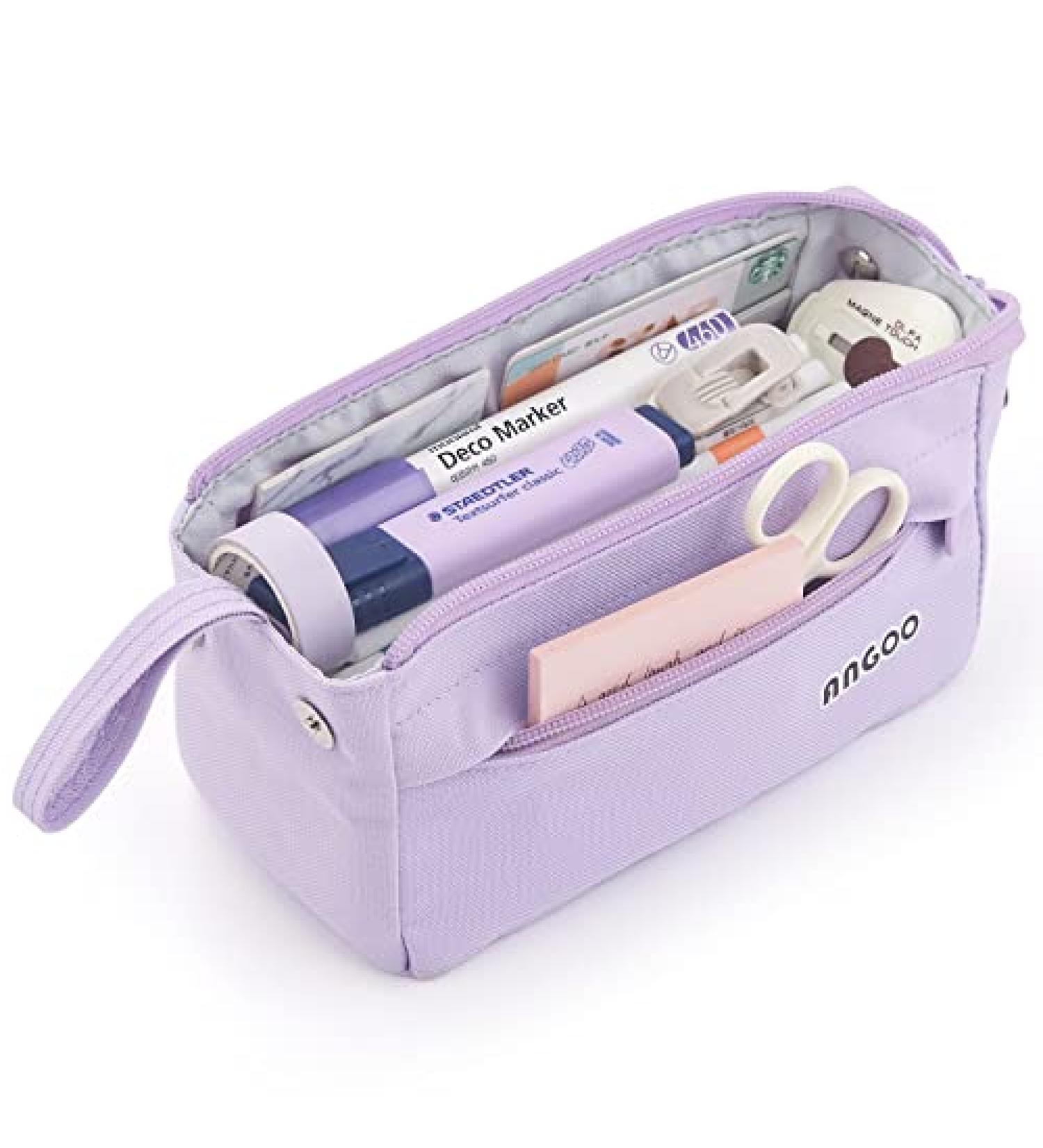 ANGOOBABY Large Capacity Pencil Case Durable Pen Pouch Portable Pencil Bag with Handle for School Teen Girl Boy Men Women Adults purple - Buy Online on SooperMarket.com