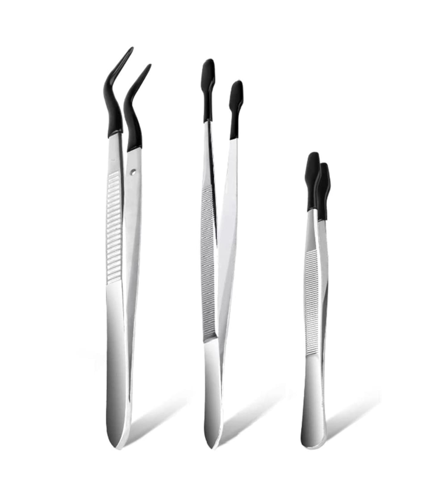 TAMOSH 3 Pack Non-Marring Tweezers - Silicone & Rubber Tips for Precision Lab Work | Curved & Flat Tweezers Ideal for Crafts & Electronics - Buy Online on SooperMarket.com