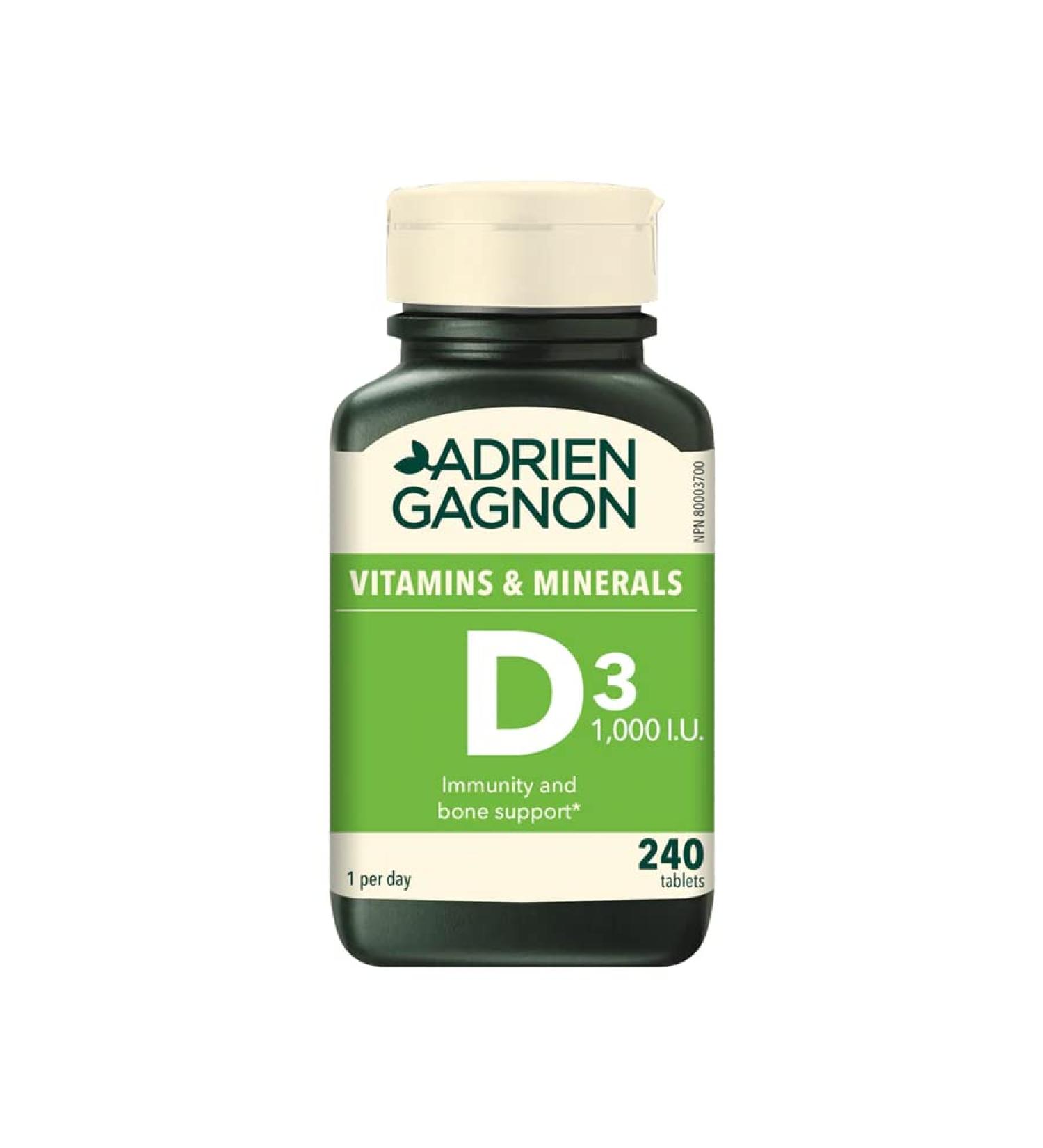 Adrien Gagnon - Vitamin D for Bones and Teeth Support 1000 I.U 240 (200+40 Bonus) Tablets - Buy Online on SooperMarket.com