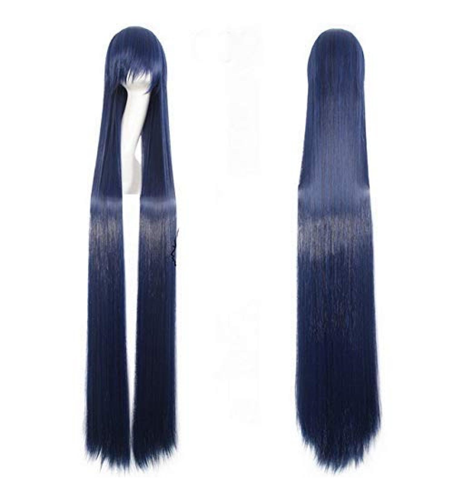 GJBXP 150cm Straight Super Long Anime Cosplay Wig with Bangs Synthetic Hair Black Blue Purple Red Orange White Wigs for Women Rose Net White Dark Blue
