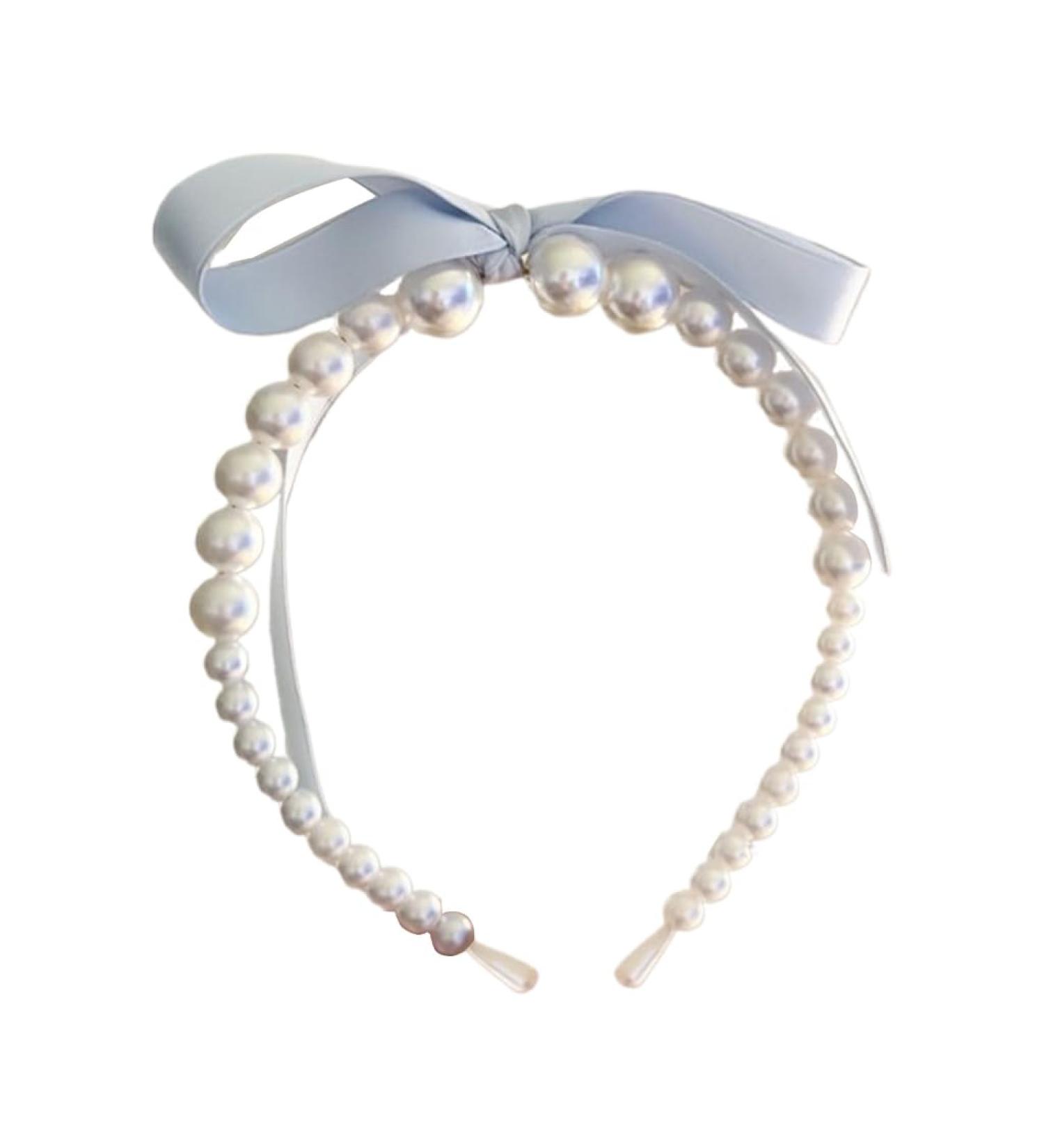 Limtula Pearls Bowknot Headbands for Woman Girl Ribbon Hairband for Skincare Makeup Delicate Hairband for Girl Taking Photo Blue - Buy Online on SooperMarket.com