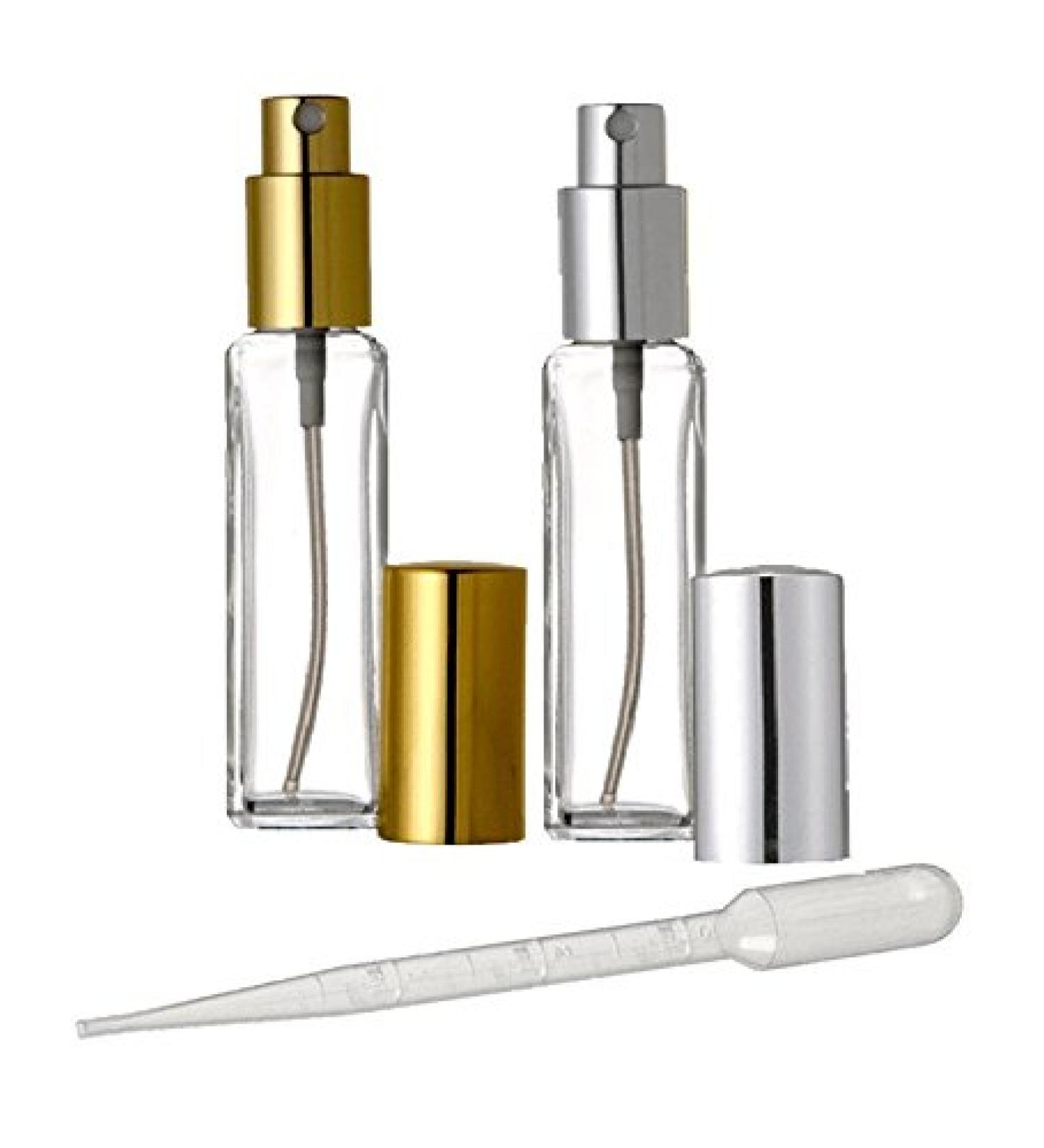 Grand Parfums 1 Oz Tall Square Style Perfume Atomizer Empty Refillable Glass Bottle - 1 oz Size for Aromatherapy Perfume Bottles - 30ml 30 ml Refillable with Sprayer and Cap (Set of 2 Mixed Colors)